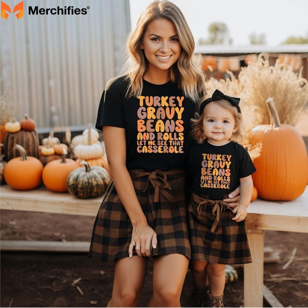 Families celebrating together in fun and thankful Thanksgiving tees