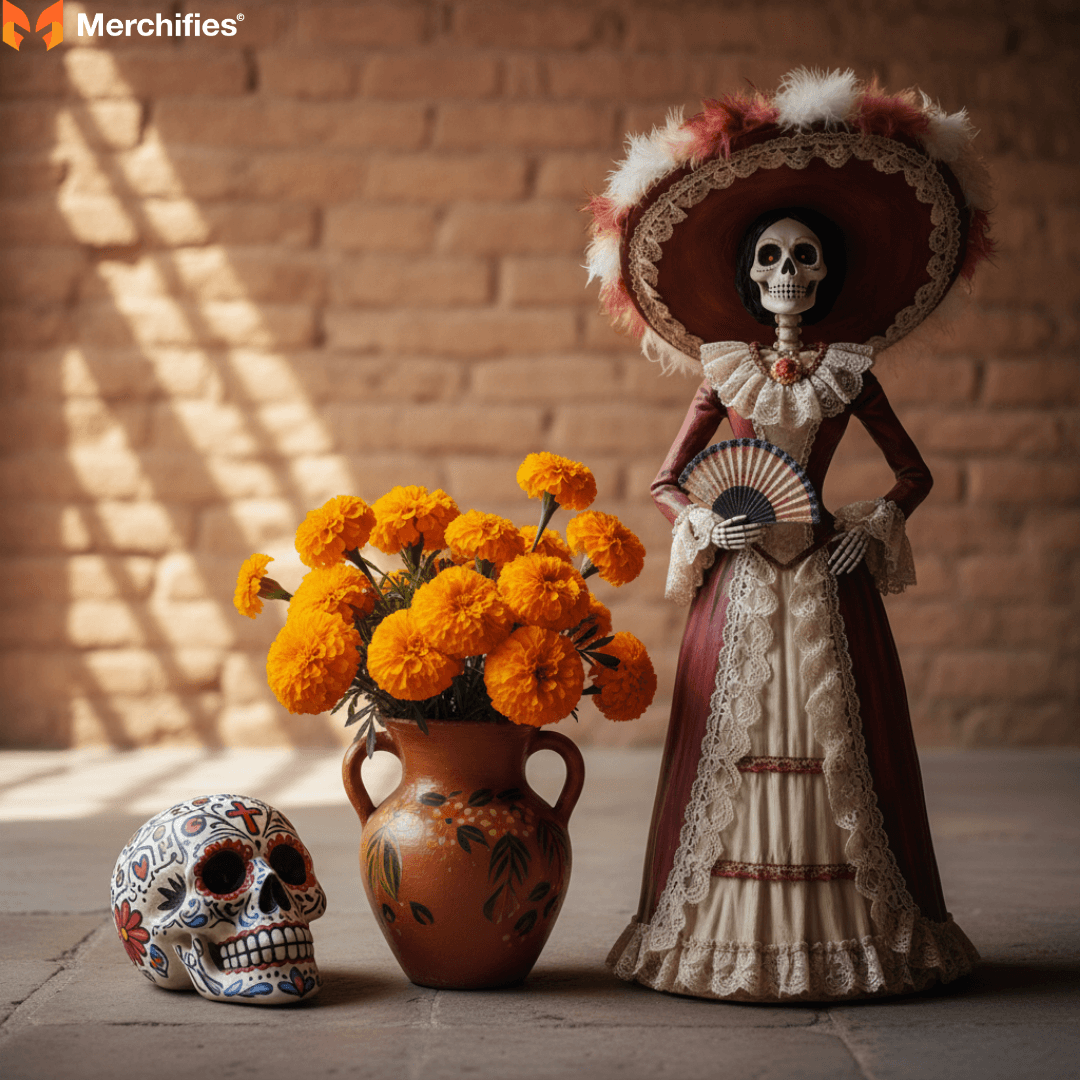 Iconic Symbols Marigolds, Calaveras, and La Catrina