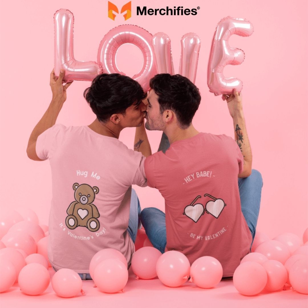 Matching Valentine shirts a playful way to express love and togetherness.