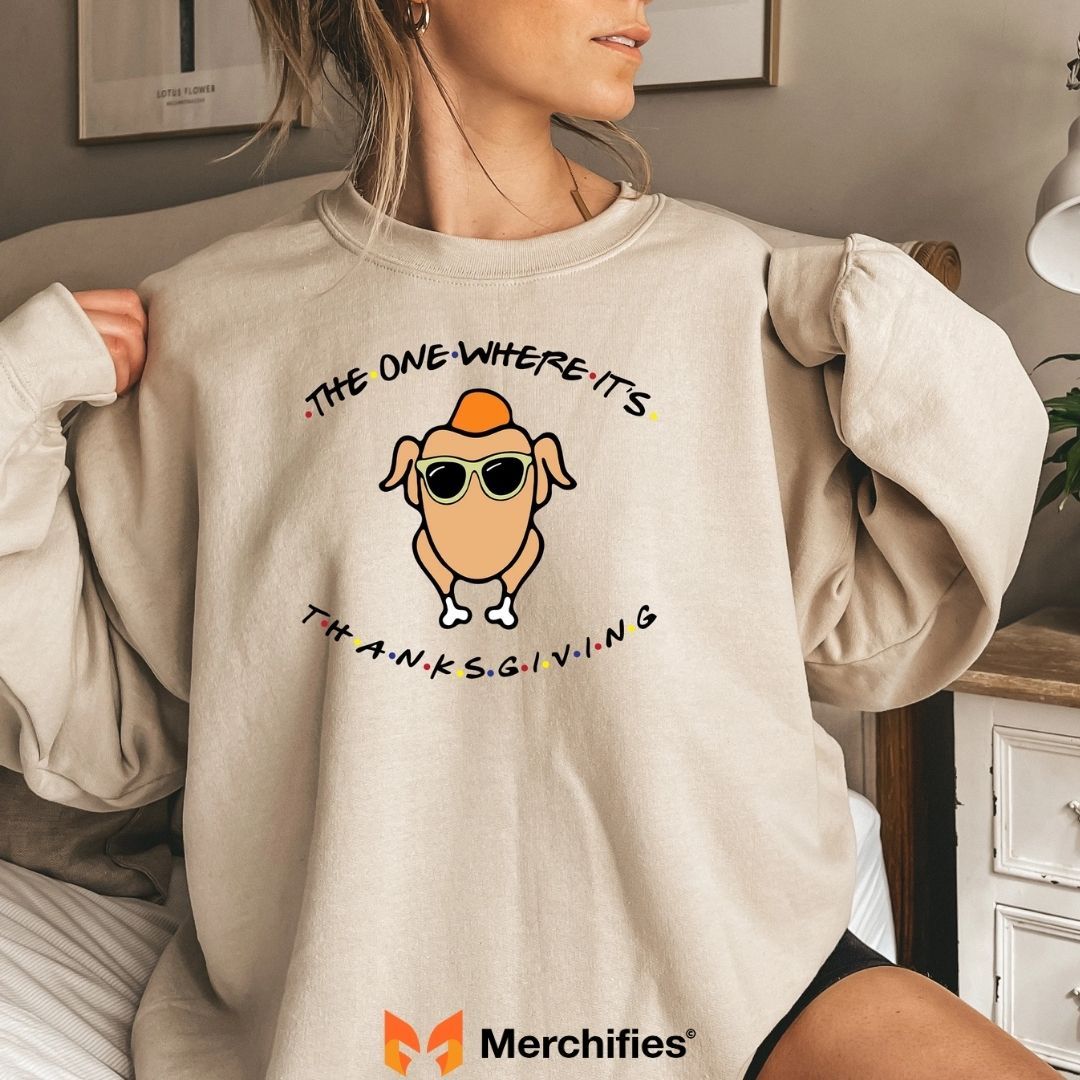 Parents and kids in personalized “Thankful” shirts posing for family photo.