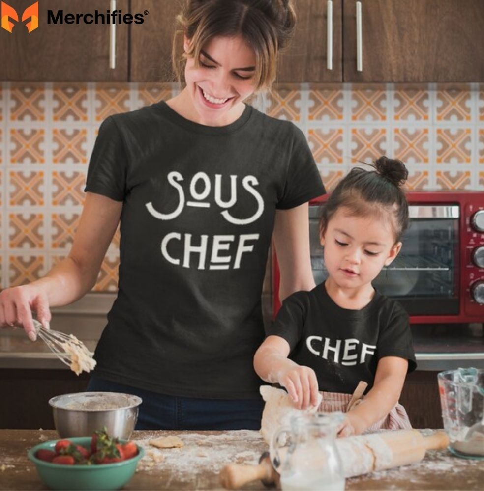 Perfect gift for chef couples — coordinated shirts with flair.