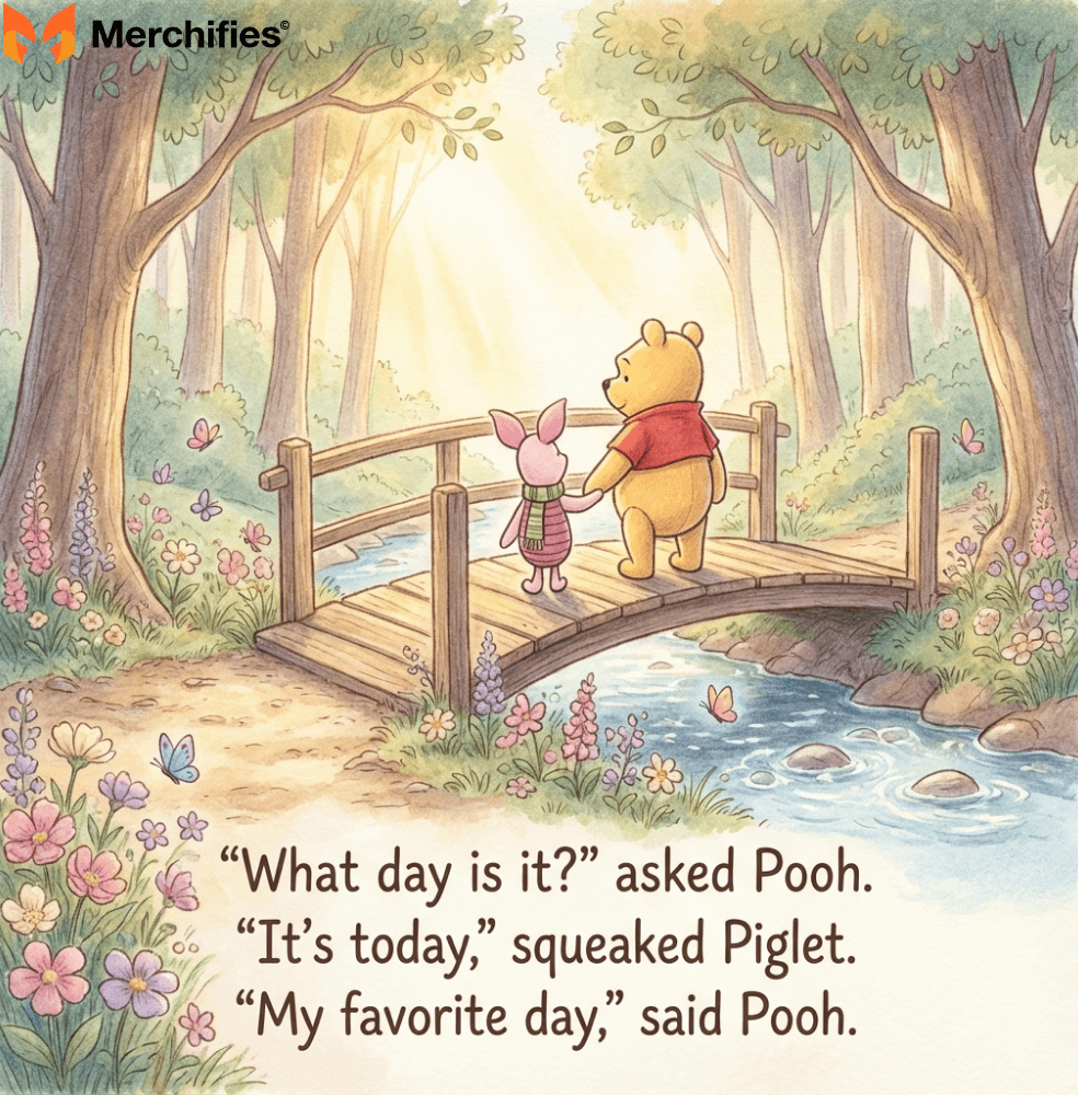What day is it asked Pooh. It's today, squeaked Piglet. My favorite day, said Pooh.