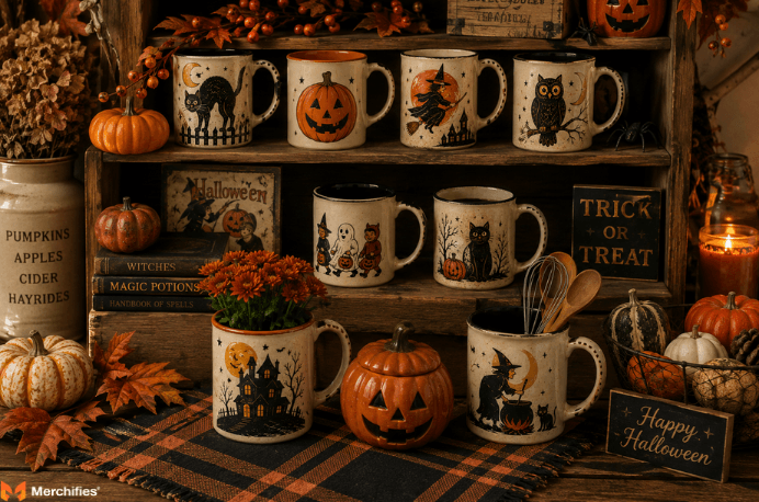 Styling-Vintage-Halloween-Mugs-for-Fall-Decor