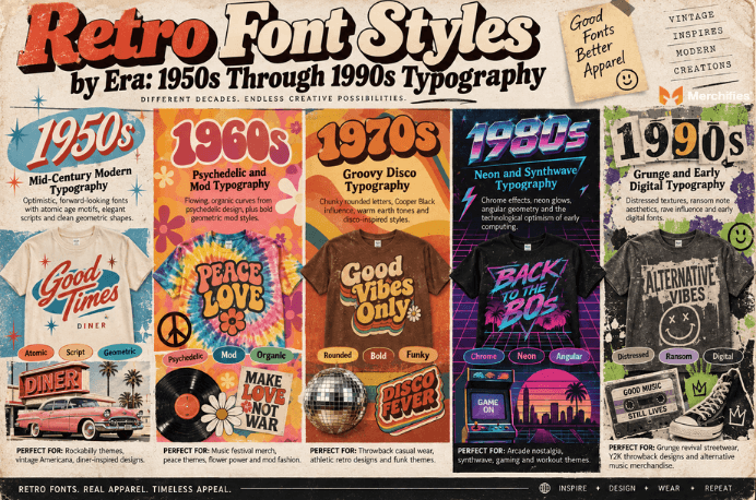 Retro Font Styles by Era 1950s Through 1990s Typography