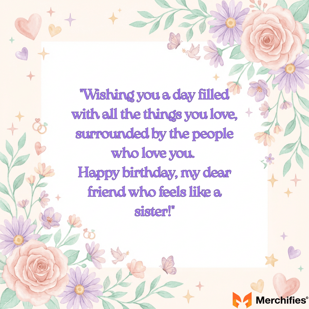 Cute short birthday poem card for best friend with floral background.