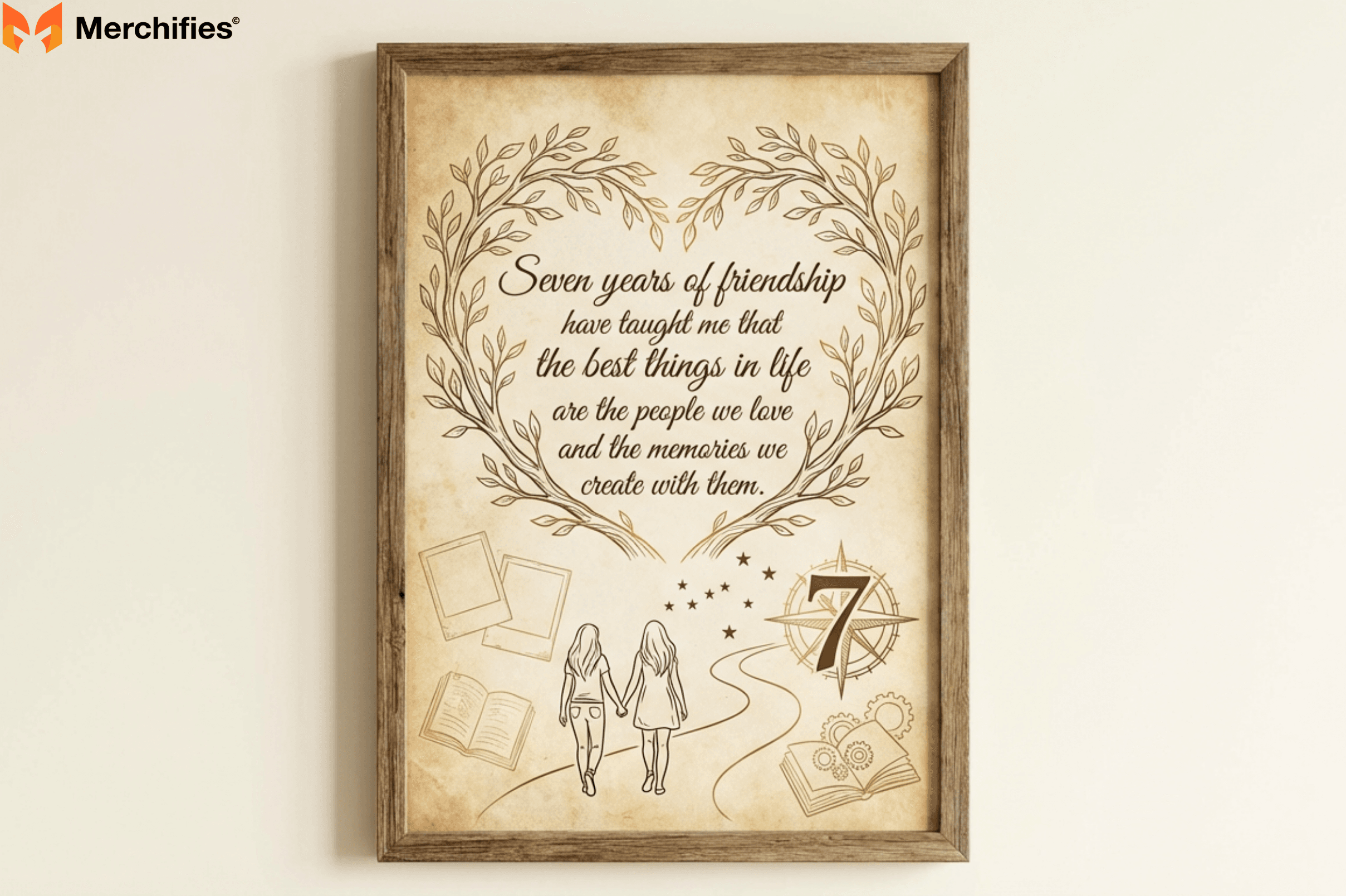 7 year friendship anniversary wall art quote celebrating memories, love, and meaningful moments together