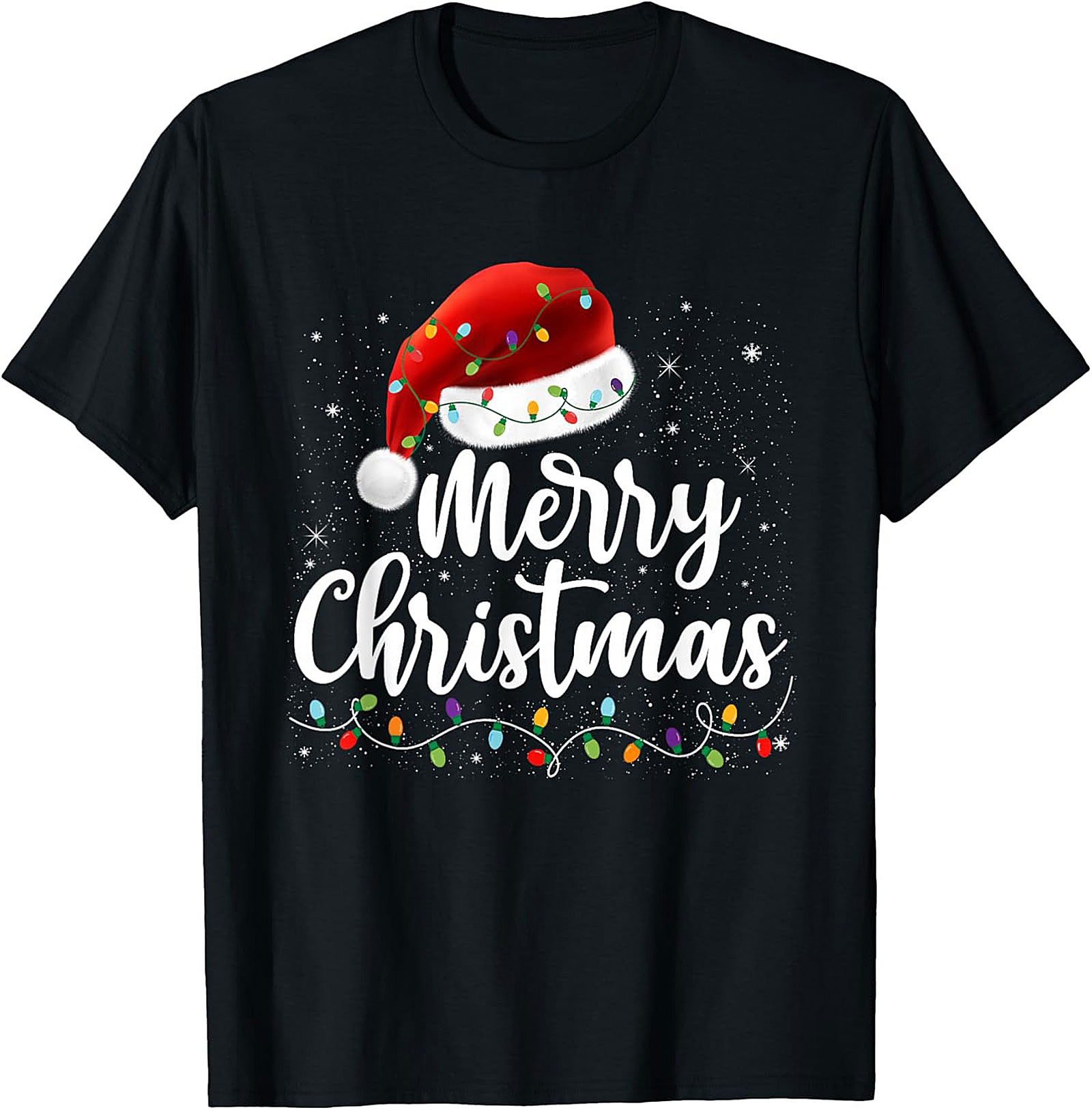 Merry Christmas Santa Hat Lights Graphic Tee | Unisex Tee