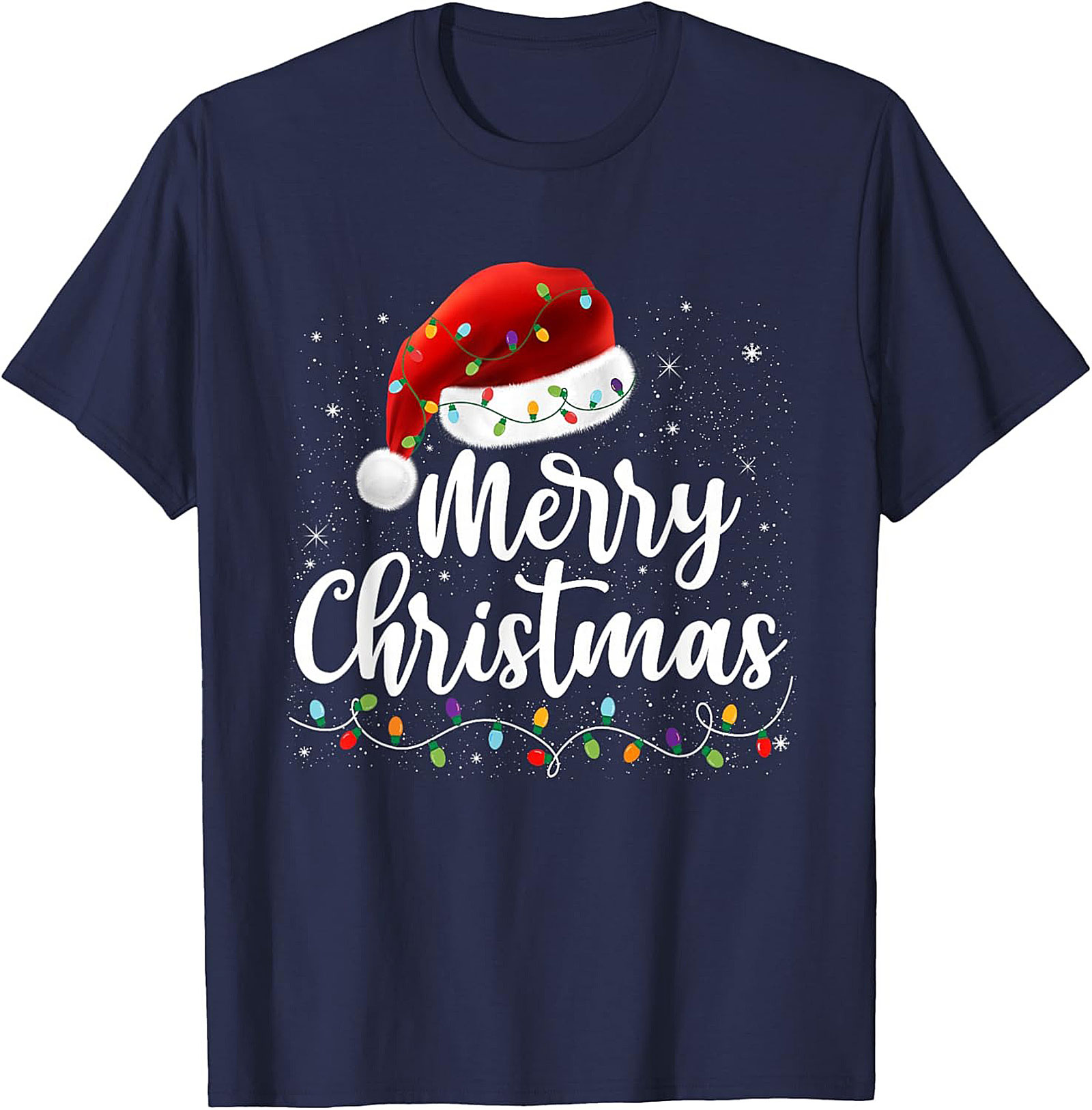 Merry Christmas Santa Hat Lights Graphic Tee | Unisex Tee