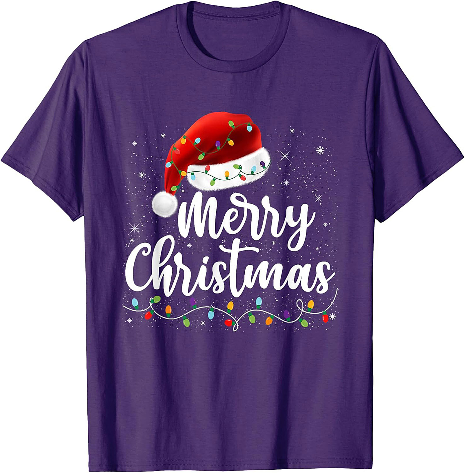 Merry Christmas Santa Hat Lights Graphic Tee | Unisex Tee