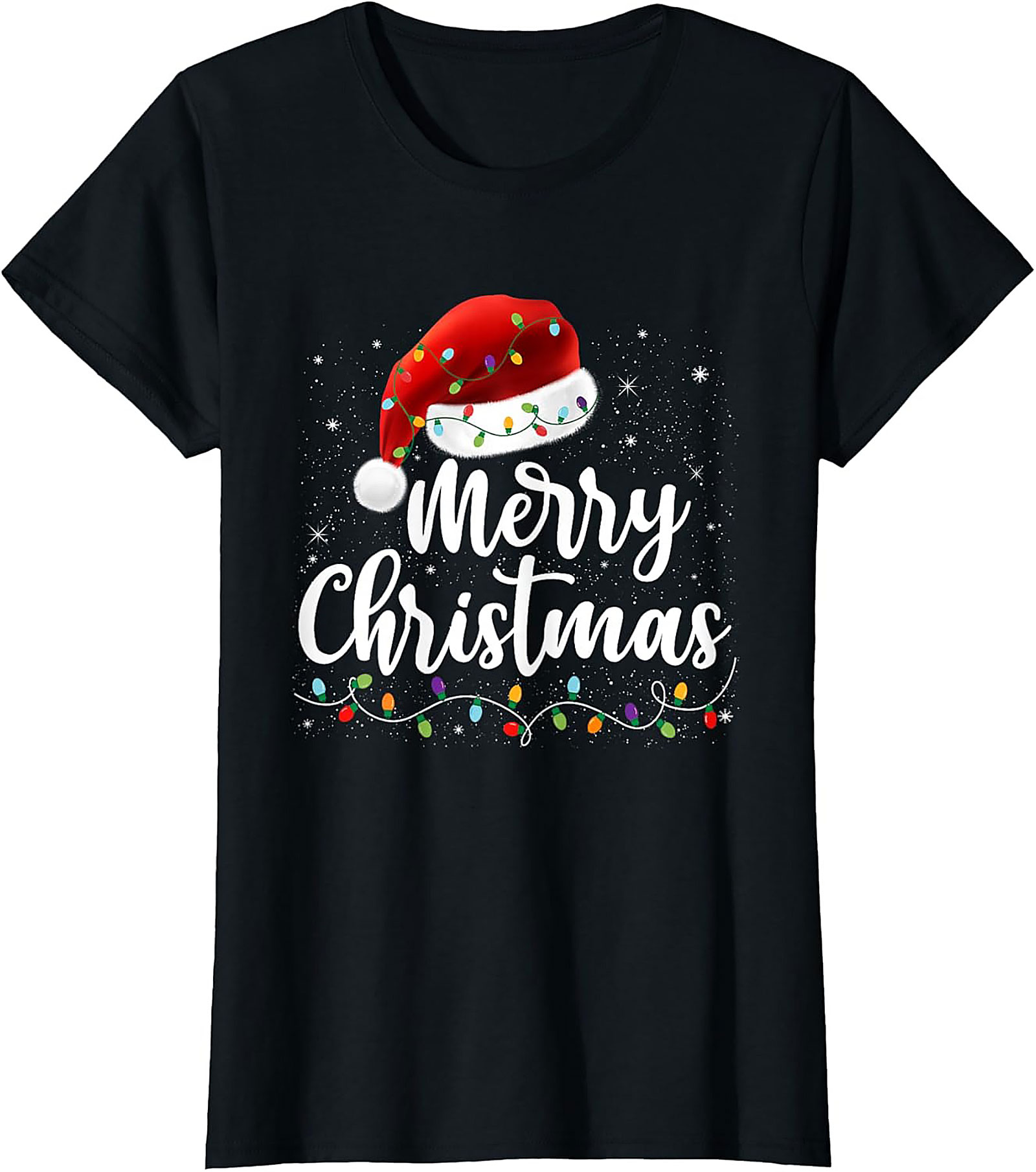 Merry Christmas Santa Hat Lights Graphic Tee | Unisex Tee