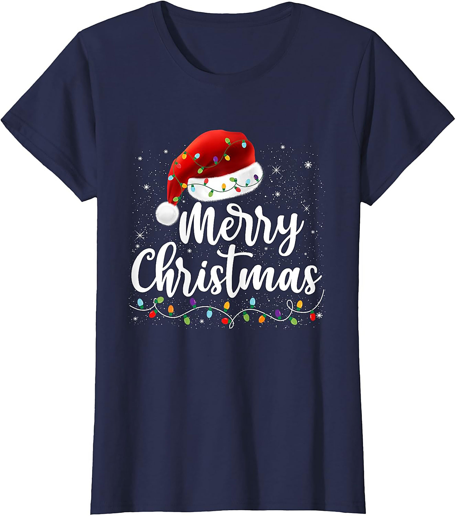 Merry Christmas Santa Hat Lights Graphic Tee | Unisex Tee