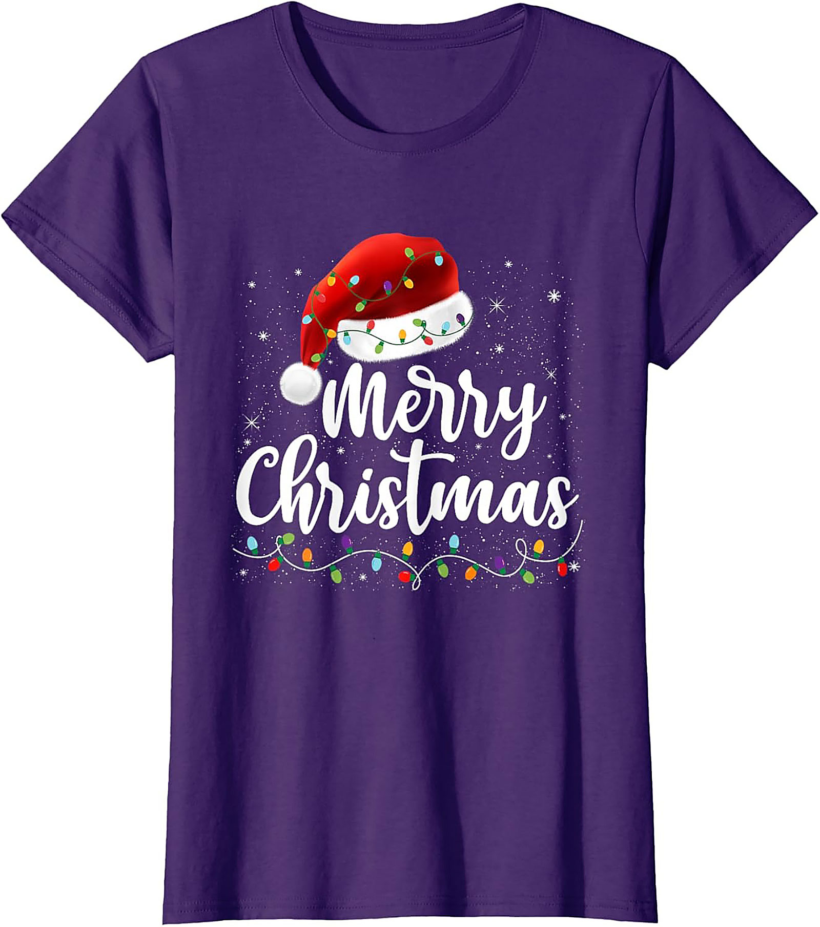 Merry Christmas Santa Hat Lights Graphic Tee | Unisex Tee