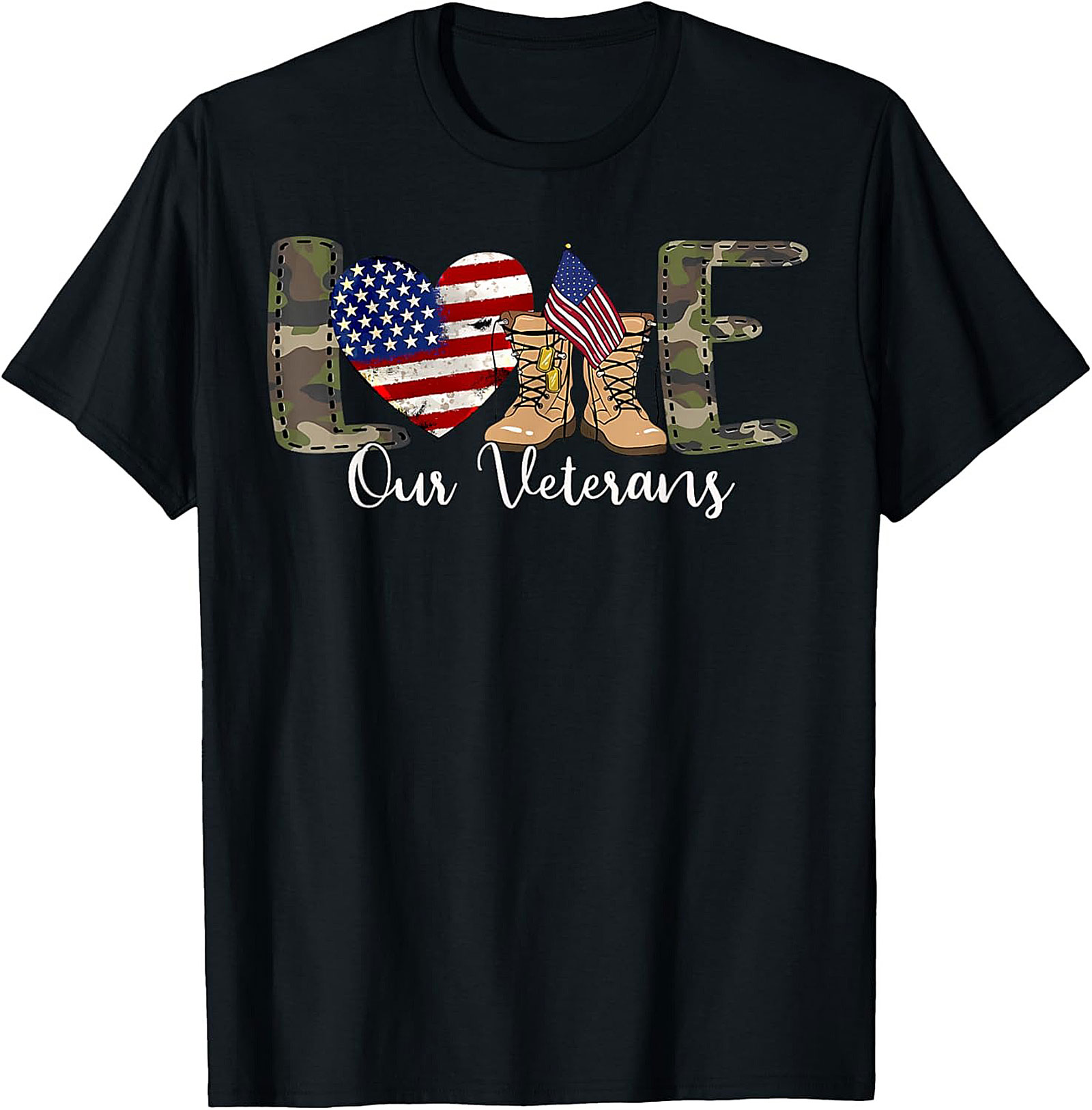 LOVE Our Veterans Support T-shirt | Patriotic Graphic Tee