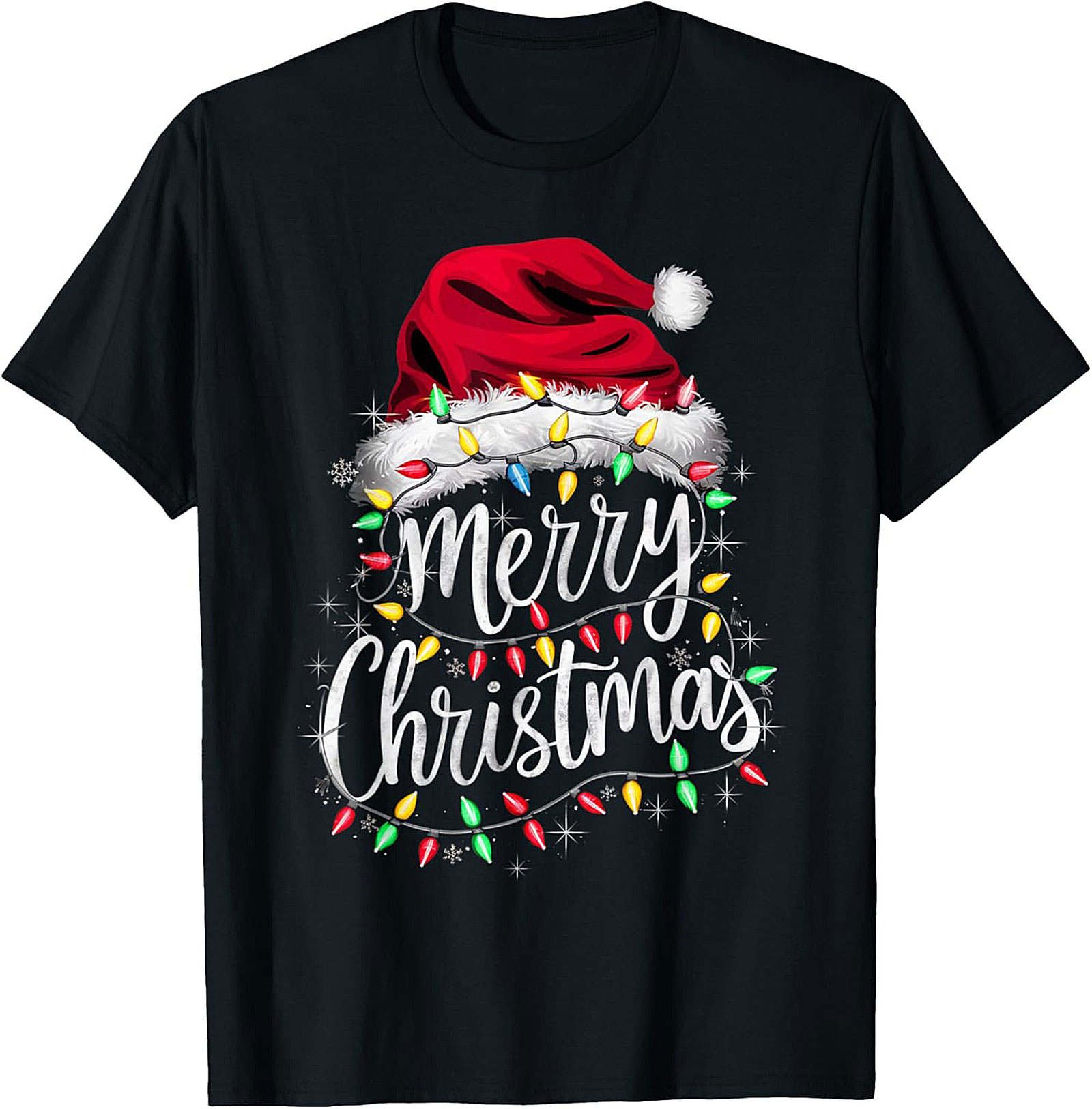  Festive Merry Christmas T-shirt Santa Hat Graphic Tee
