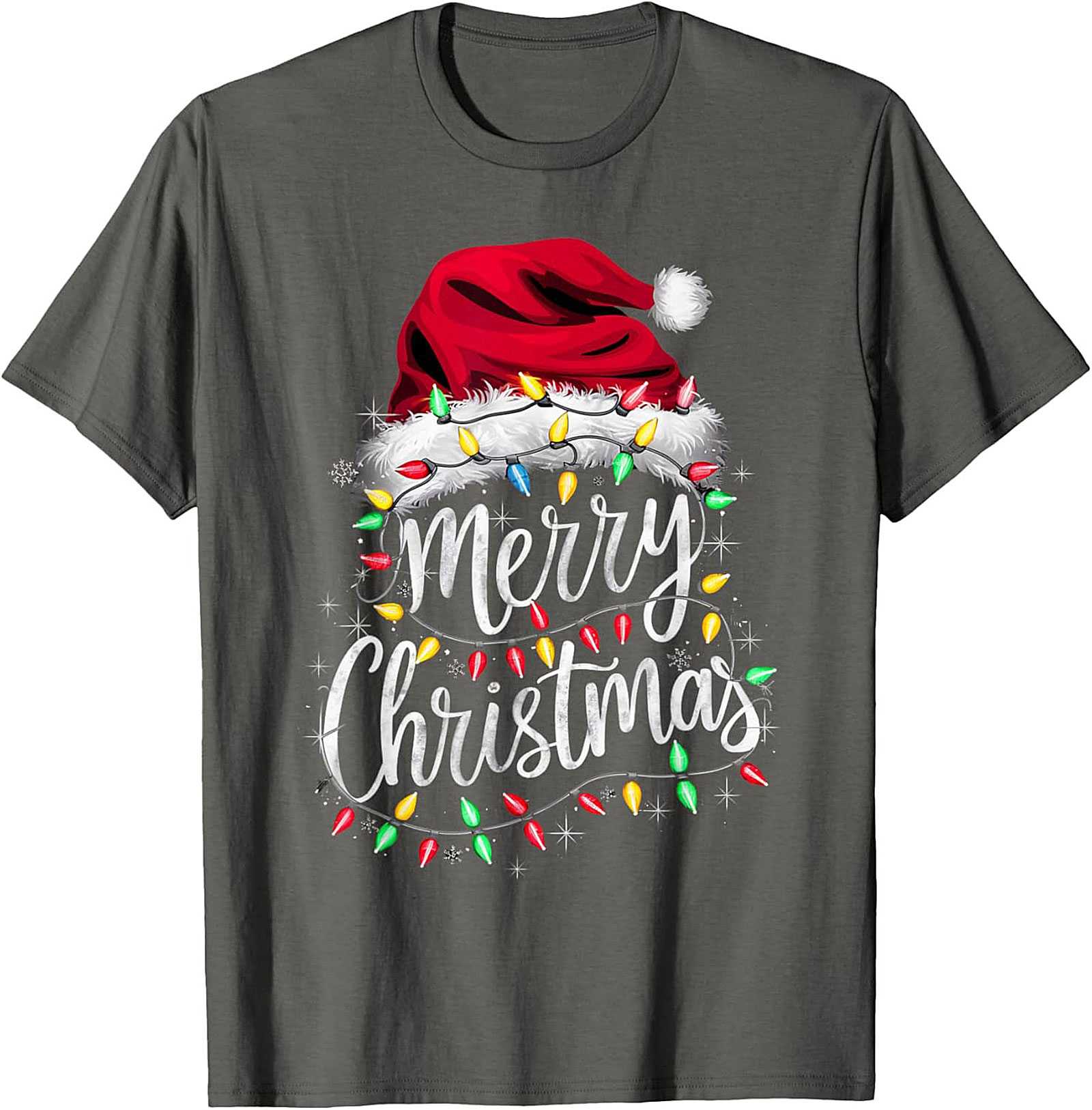  Festive Merry Christmas T-shirt Santa Hat Graphic Tee
