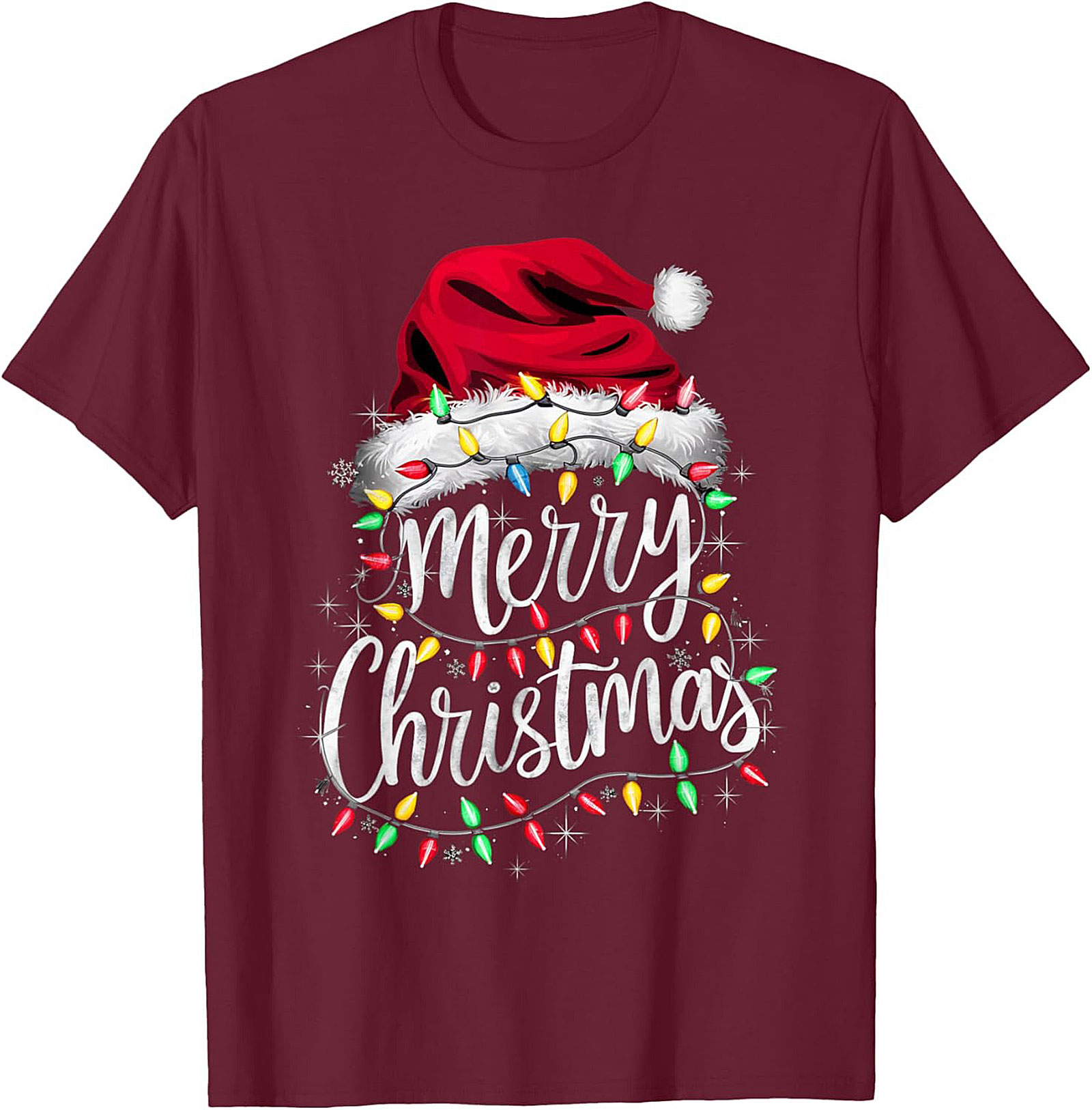  Festive Merry Christmas T-shirt Santa Hat Graphic Tee