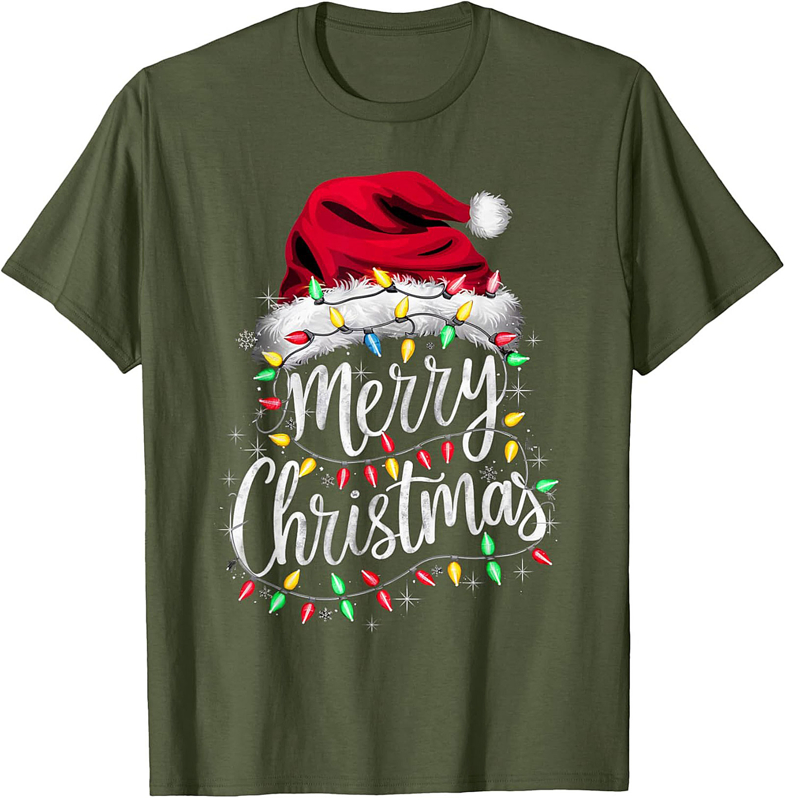  Festive Merry Christmas T-shirt Santa Hat Graphic Tee
