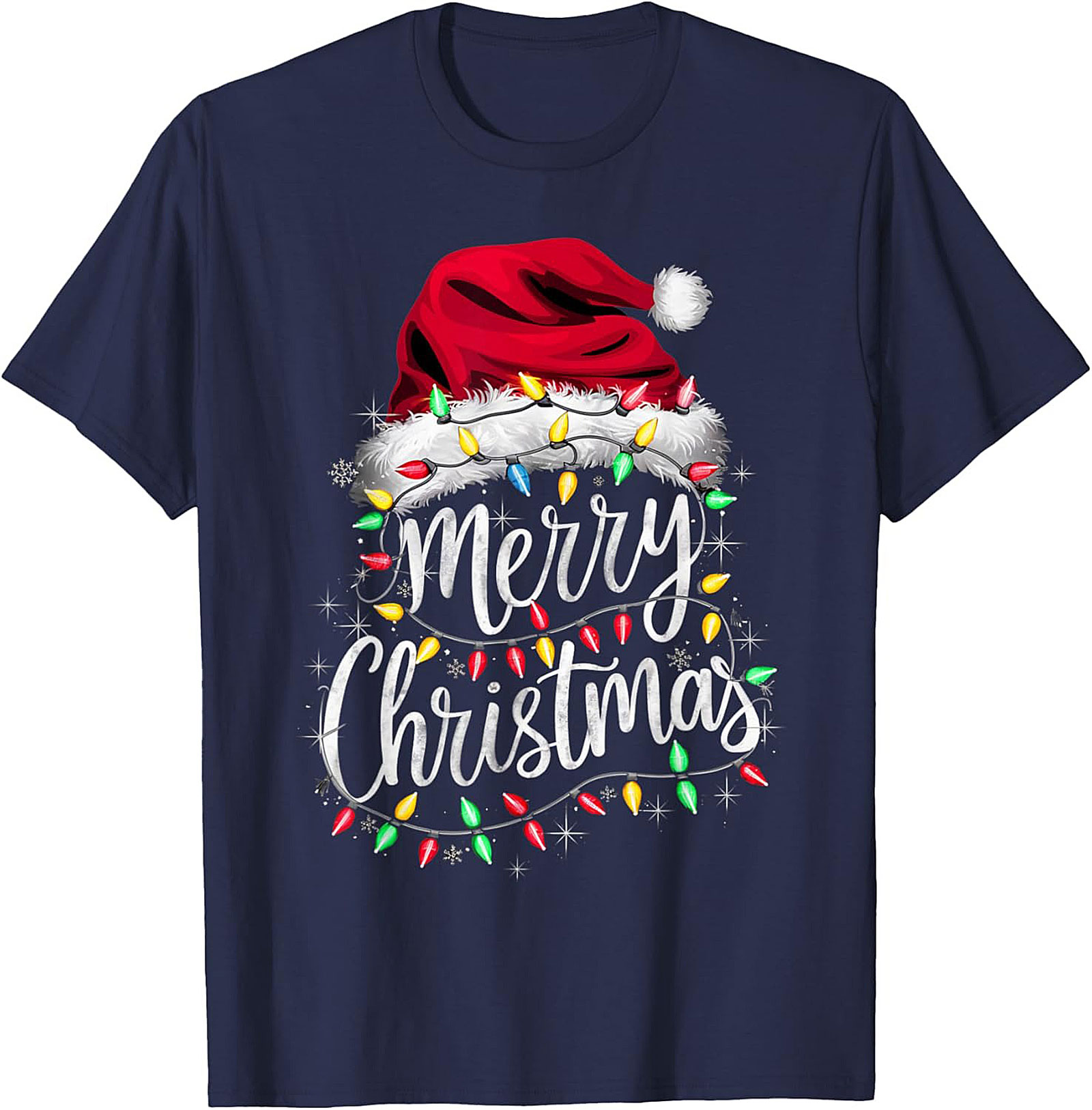  Festive Merry Christmas T-shirt Santa Hat Graphic Tee