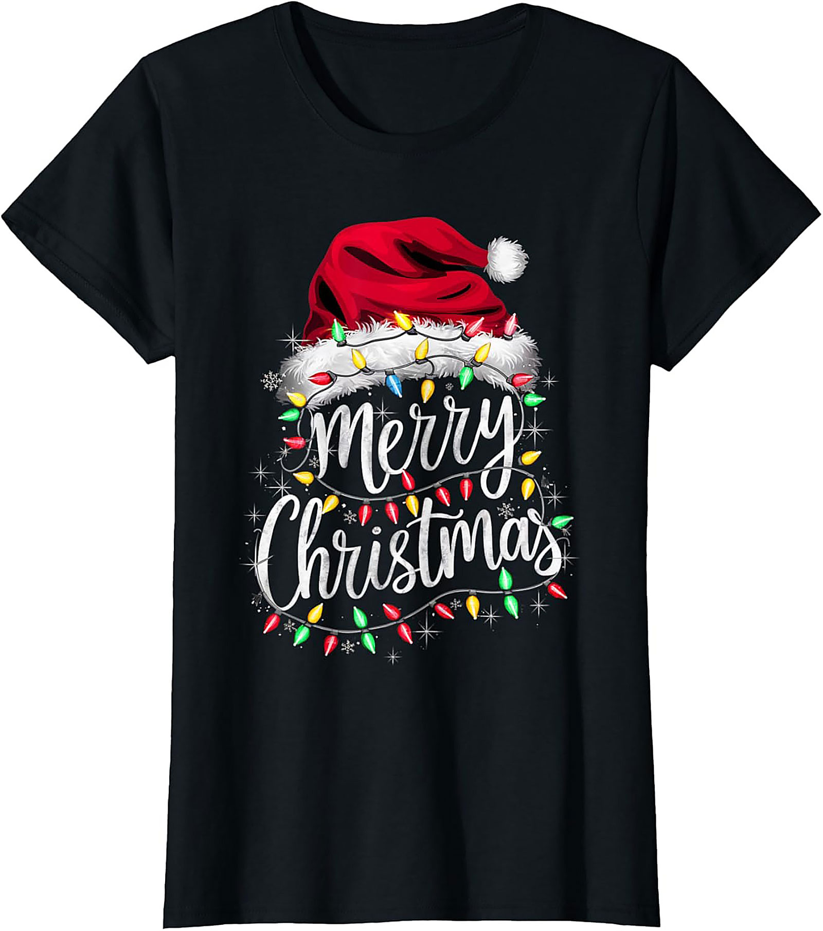  Festive Merry Christmas T-shirt Santa Hat Graphic Tee