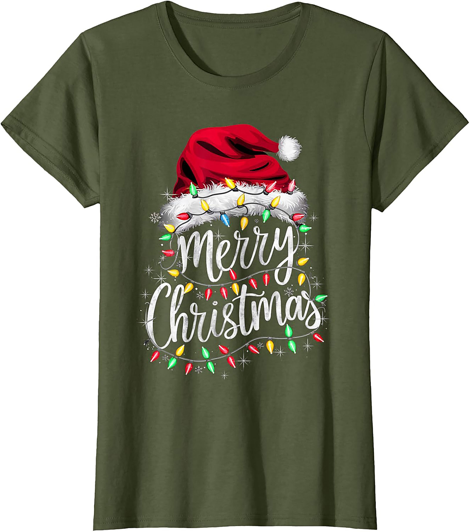  Festive Merry Christmas T-shirt Santa Hat Graphic Tee