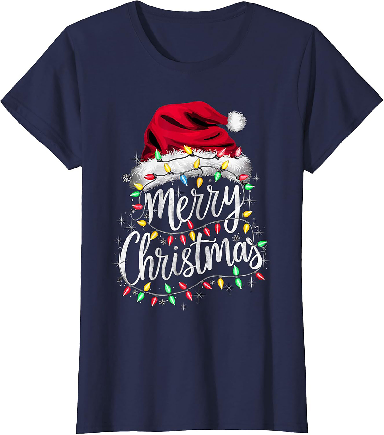  Festive Merry Christmas T-shirt Santa Hat Graphic Tee