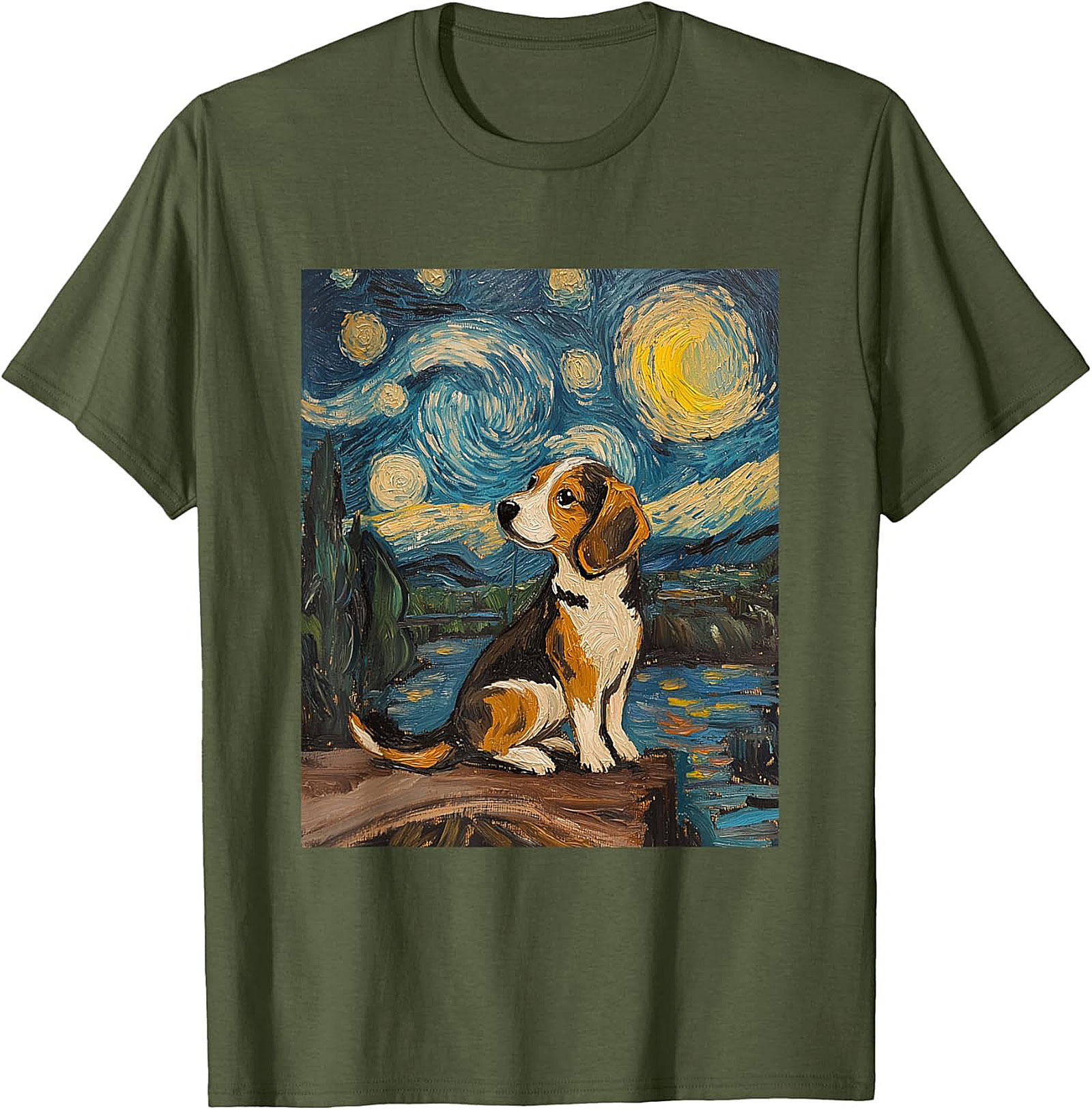 Starry Night Beagle T-shirt | Van Gogh Inspired Dog Art Graphic Tee