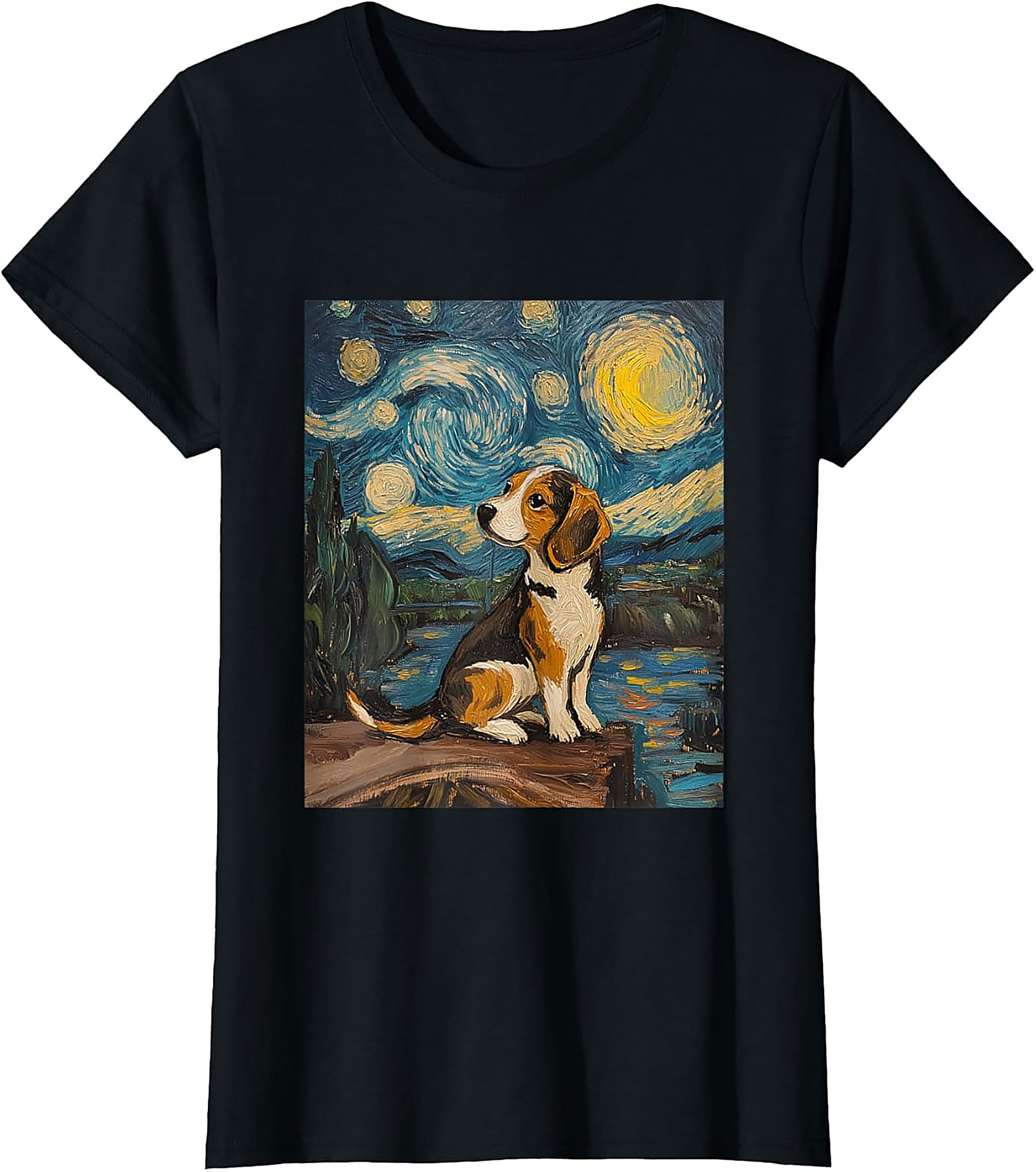 Starry Night Beagle T-shirt | Van Gogh Inspired Dog Art Graphic Tee
