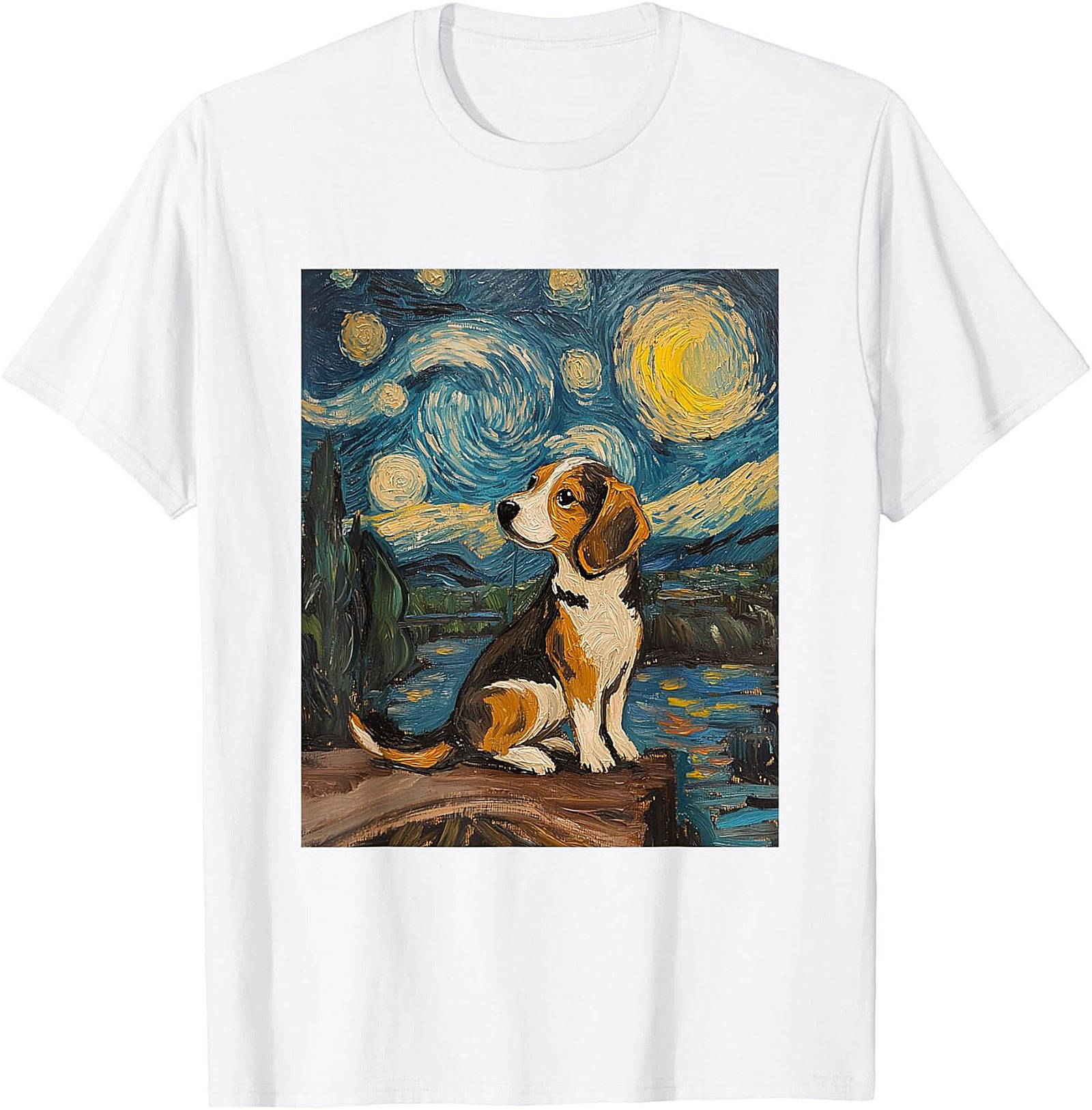 Starry Night Beagle T-shirt | Van Gogh Inspired Dog Art Graphic Tee