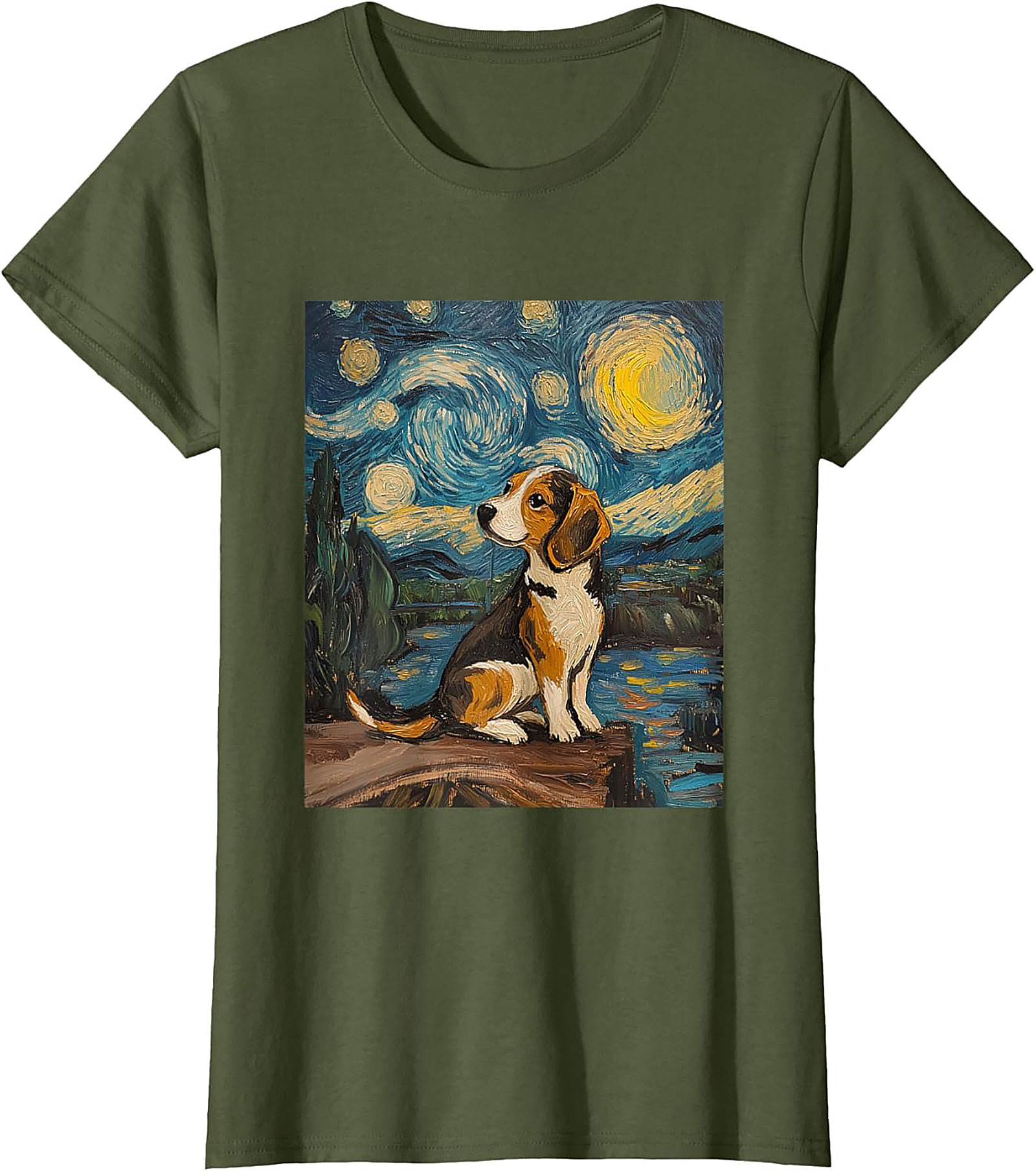 Starry Night Beagle T-shirt | Van Gogh Inspired Dog Art Graphic Tee