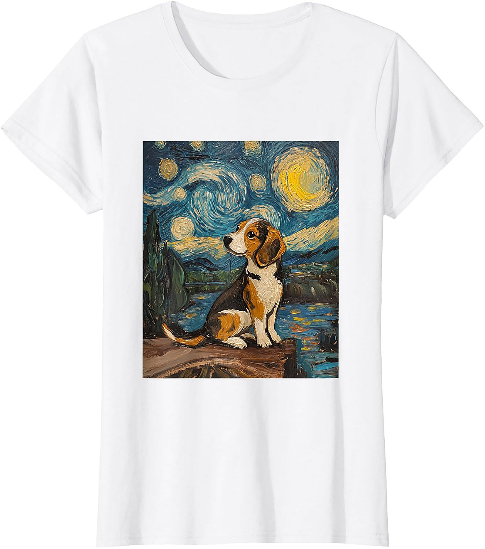 Starry Night Beagle T-shirt | Van Gogh Inspired Dog Art Graphic Tee