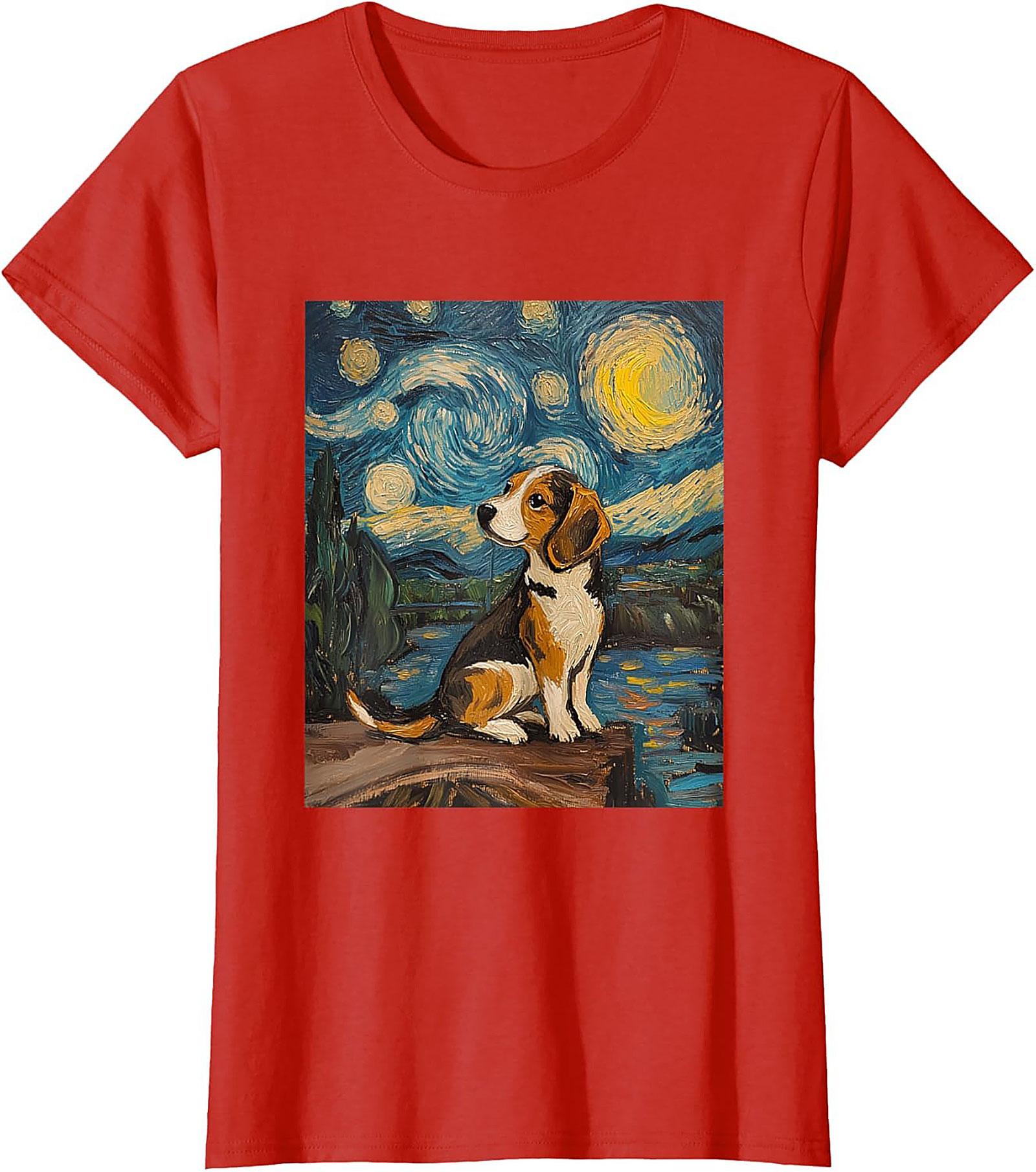 Starry Night Beagle T-shirt | Van Gogh Inspired Dog Art Graphic Tee
