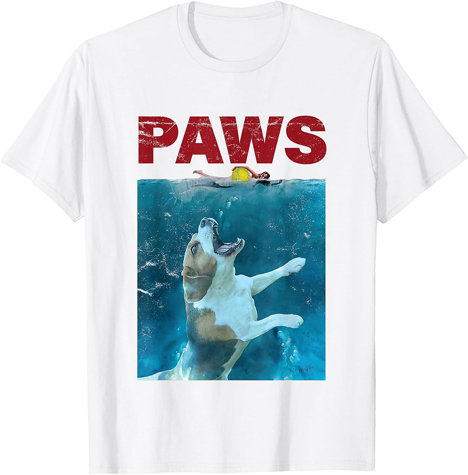 Paws Jaws Parody Dog T-Shirt | Funny Beagle Movie Graphic Tee