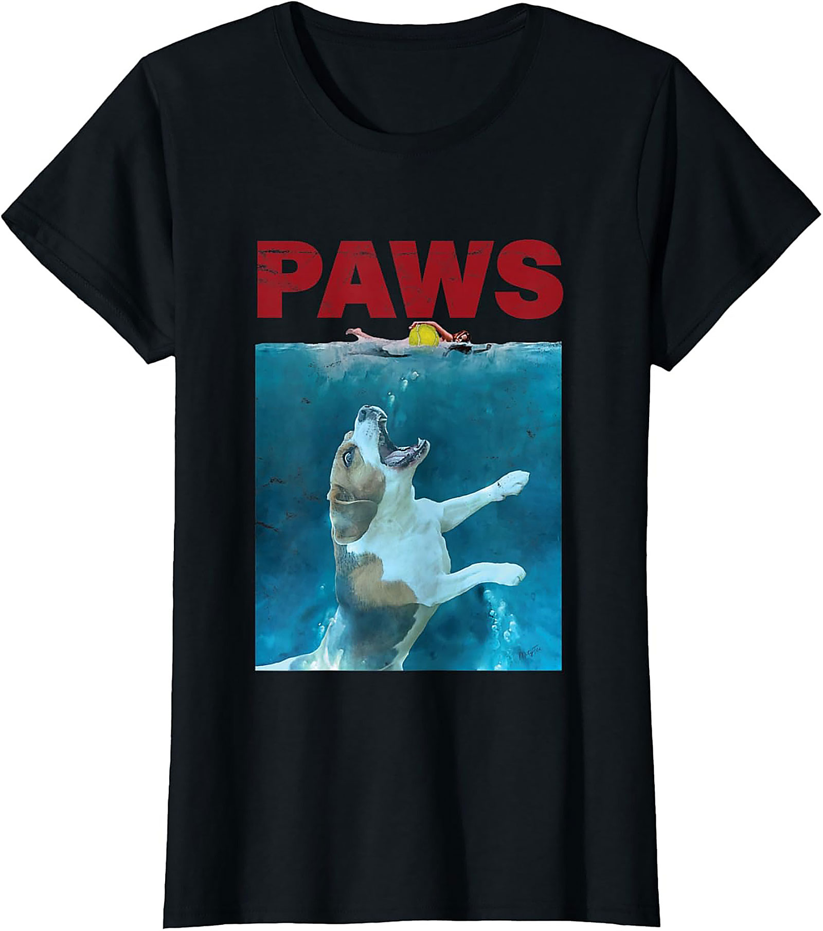 Paws Jaws Parody Dog T-Shirt | Funny Beagle Movie Graphic Tee