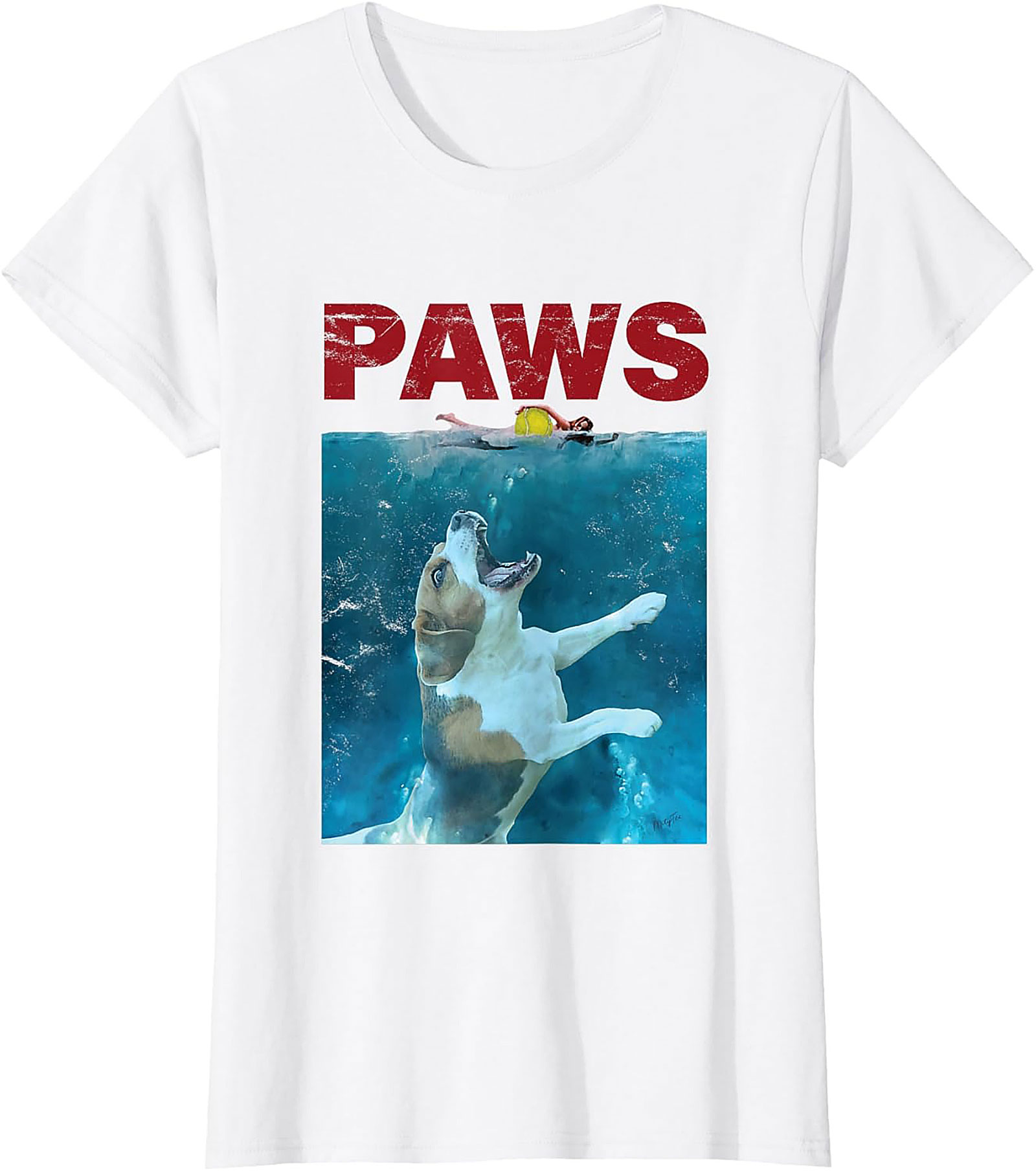 Paws Jaws Parody Dog T-Shirt | Funny Beagle Movie Graphic Tee