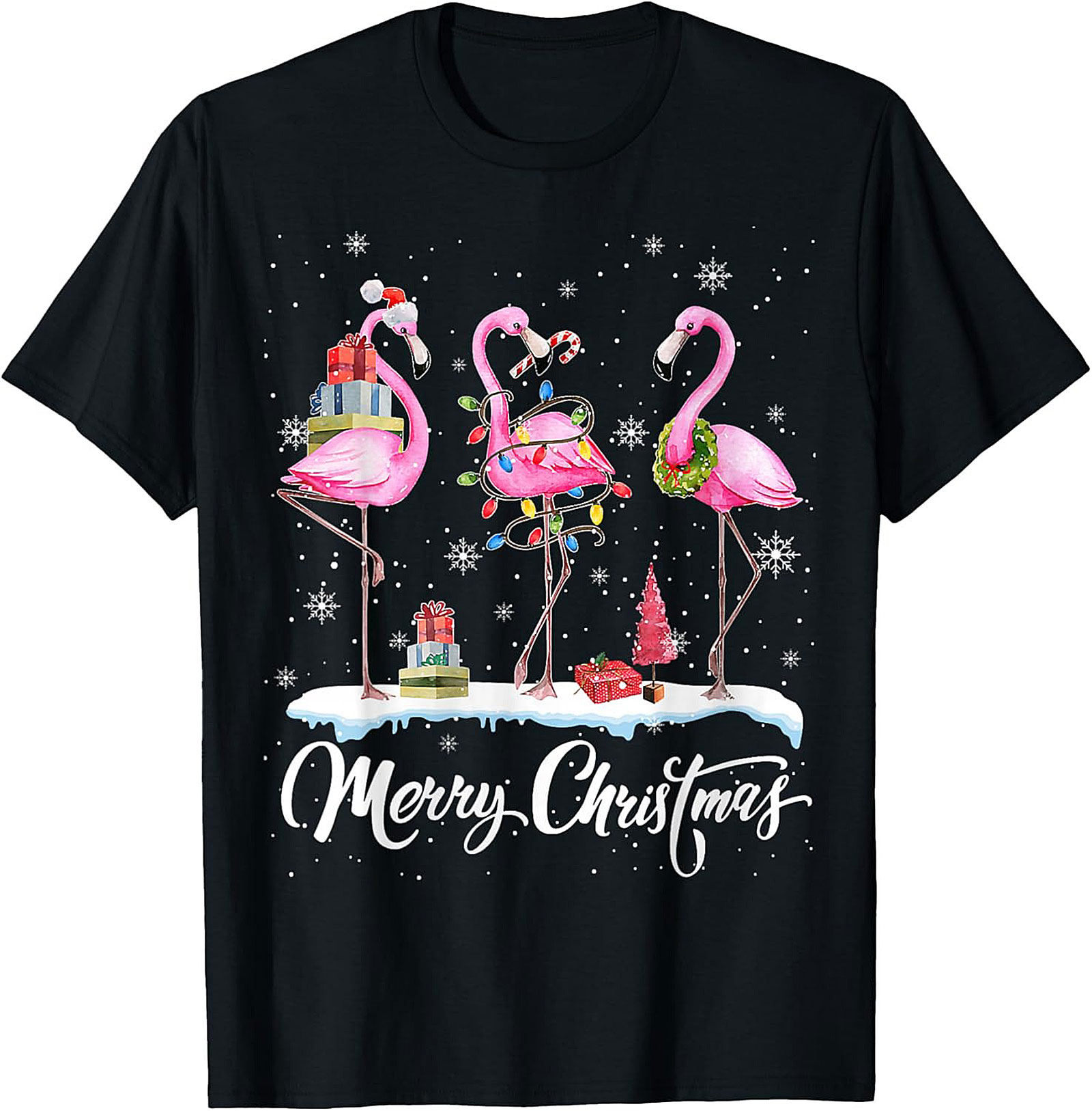 Funny Flamingo Christmas T-Shirt Holiday Graphic Tee