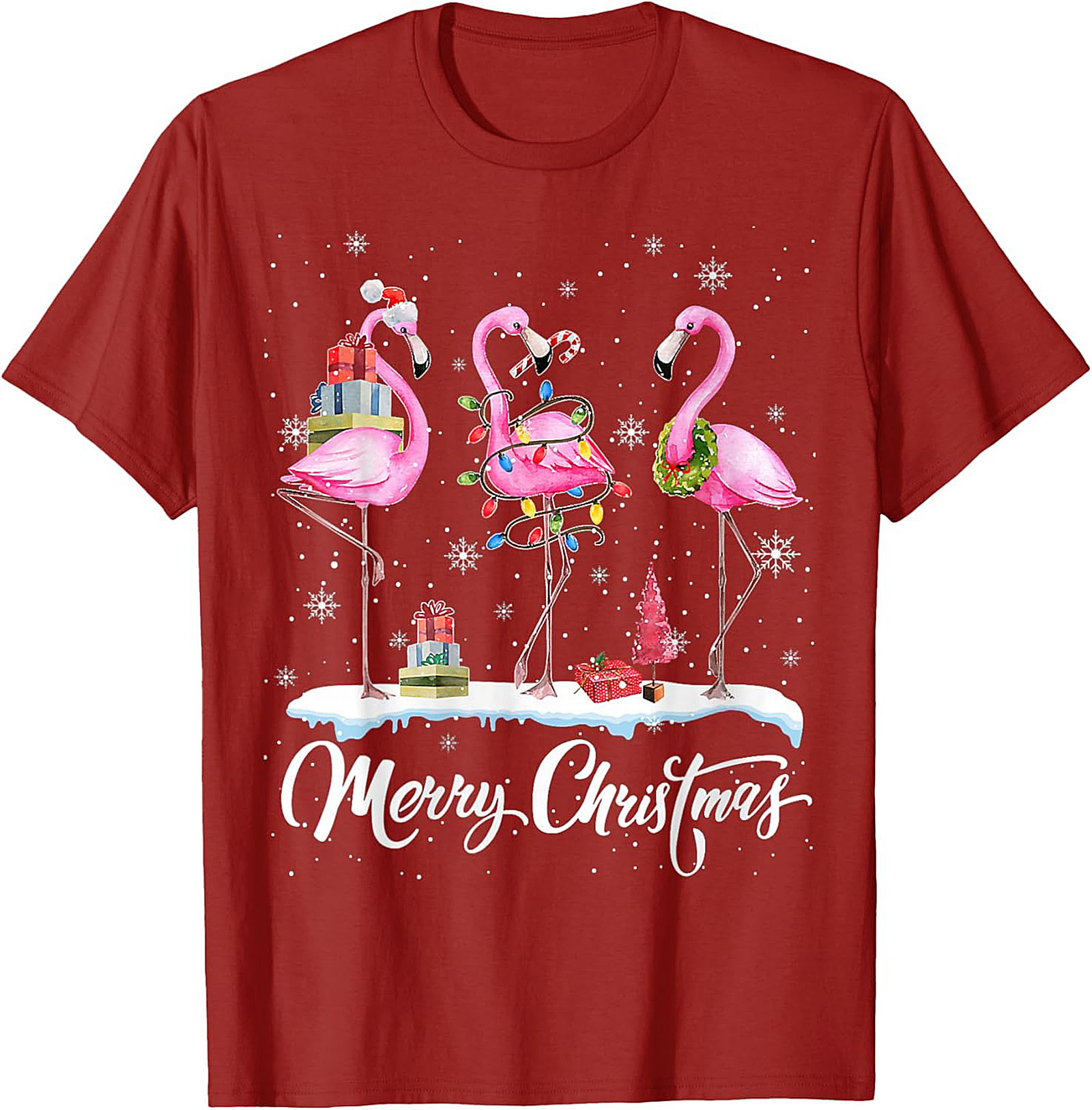 Funny Flamingo Christmas T-Shirt Holiday Graphic Tee