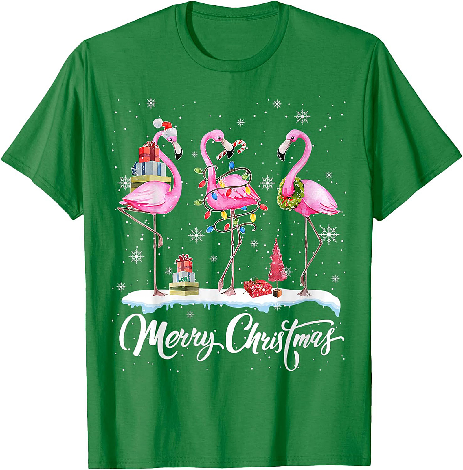 Funny Flamingo Christmas T-Shirt Holiday Graphic Tee