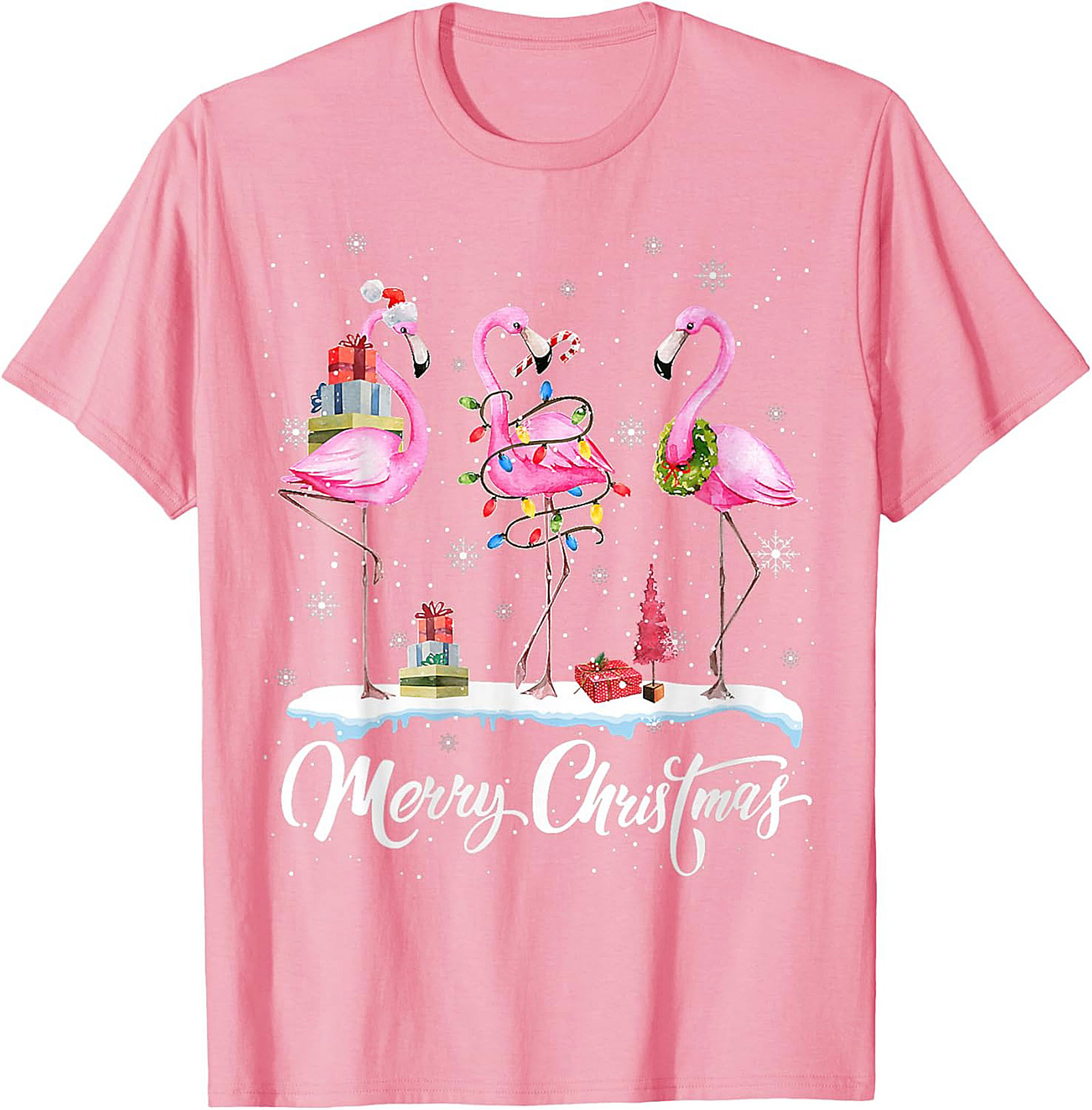 Funny Flamingo Christmas T-Shirt Holiday Graphic Tee