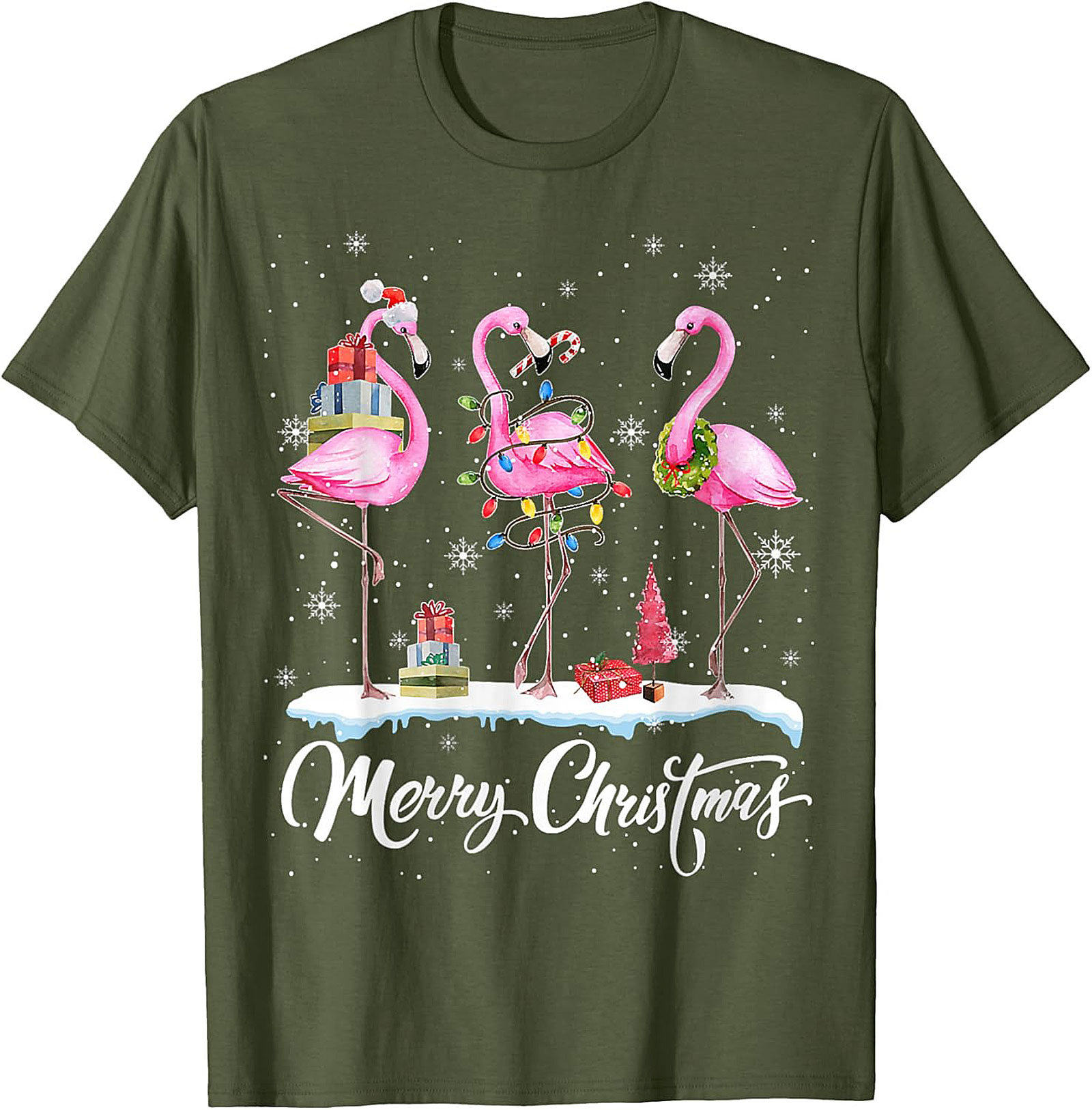 Funny Flamingo Christmas T-Shirt Holiday Graphic Tee