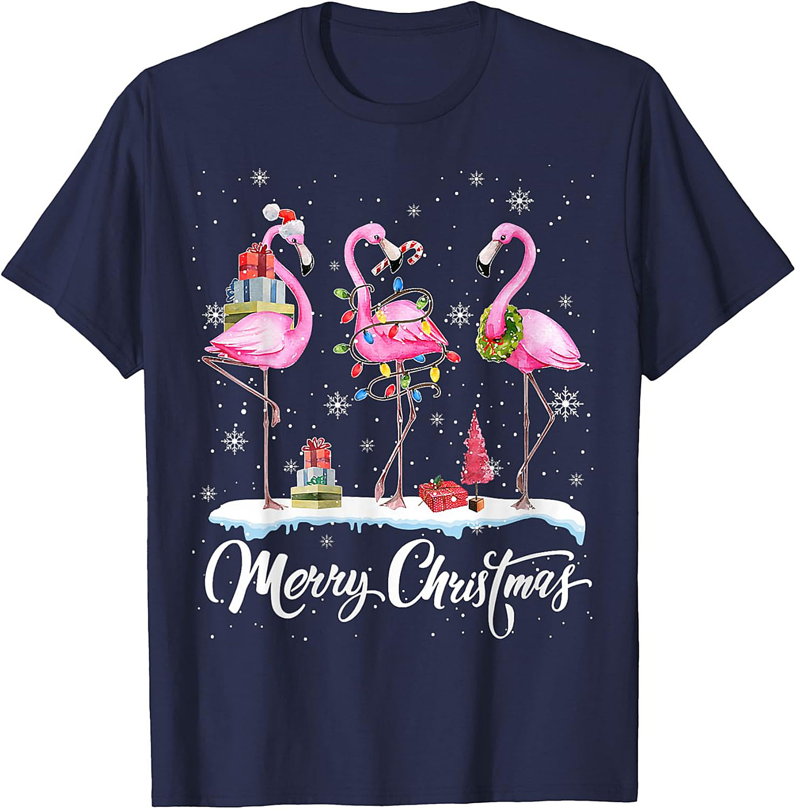 Funny Flamingo Christmas T-Shirt Holiday Graphic Tee