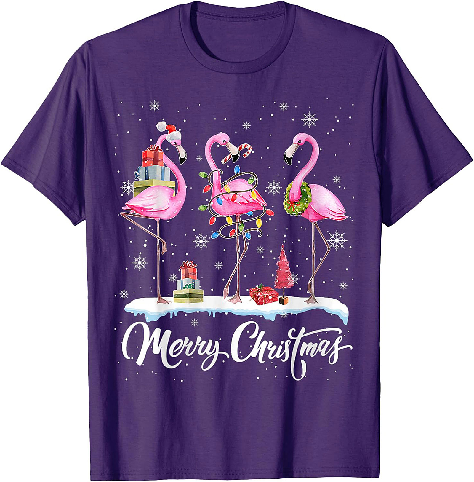 Funny Flamingo Christmas T-Shirt Holiday Graphic Tee