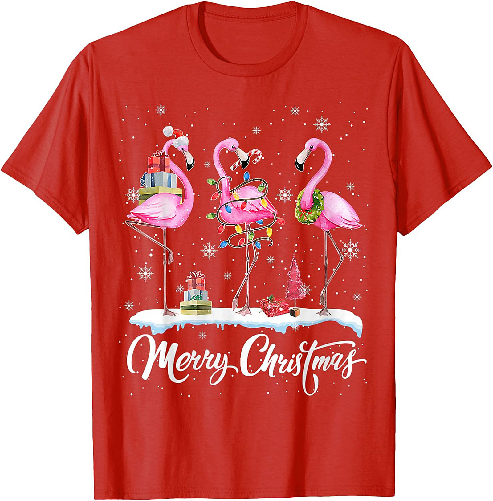 Funny Flamingo Christmas T-Shirt Holiday Graphic Tee