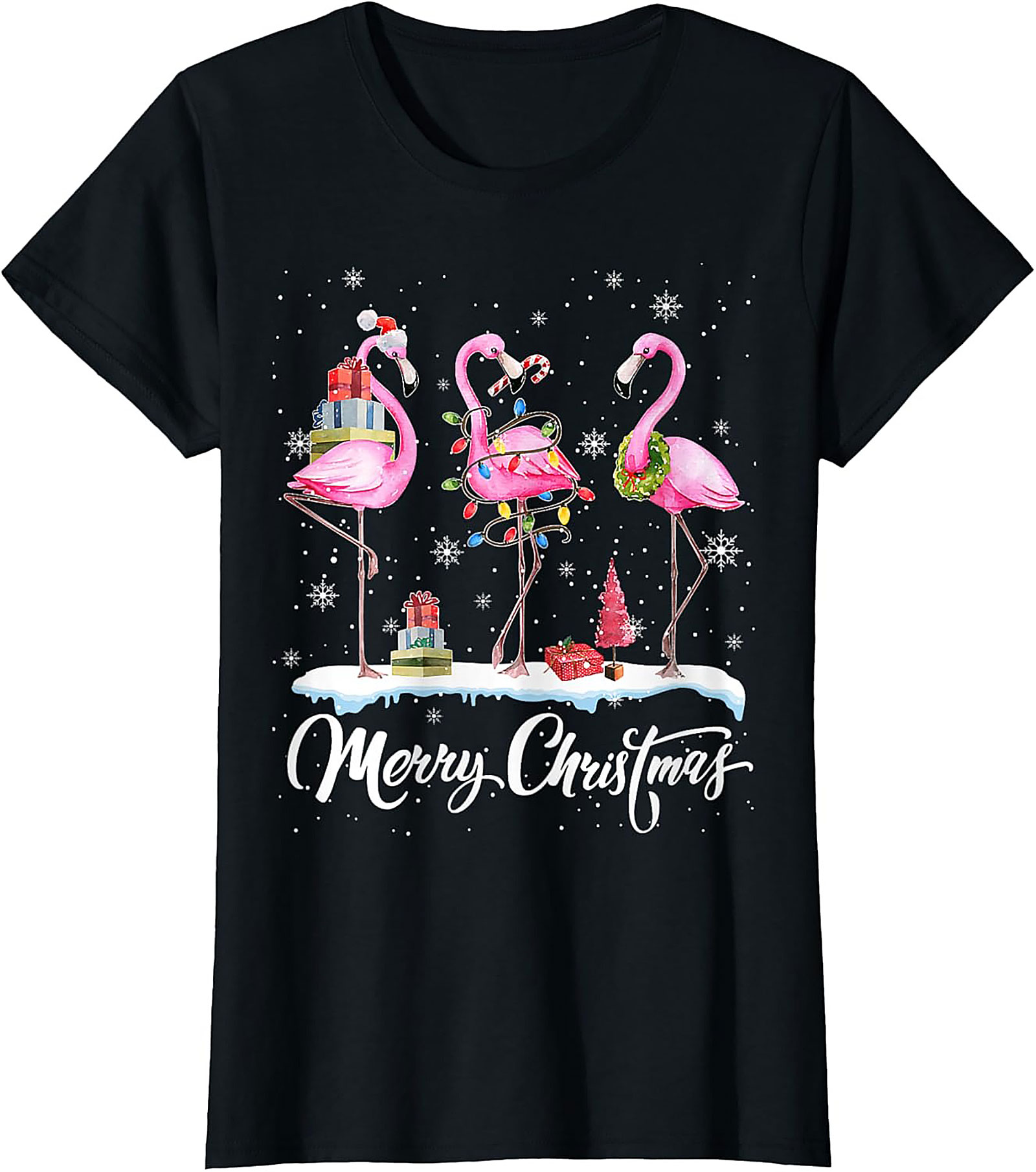 Funny Flamingo Christmas T-Shirt Holiday Graphic Tee