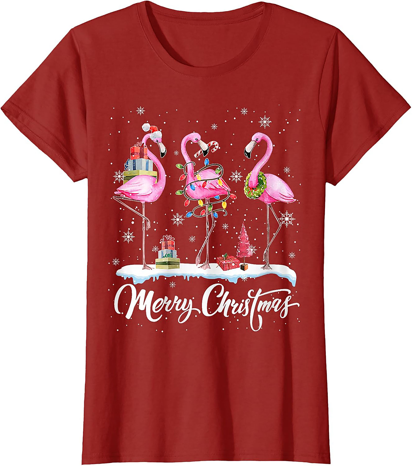 Funny Flamingo Christmas T-Shirt Holiday Graphic Tee