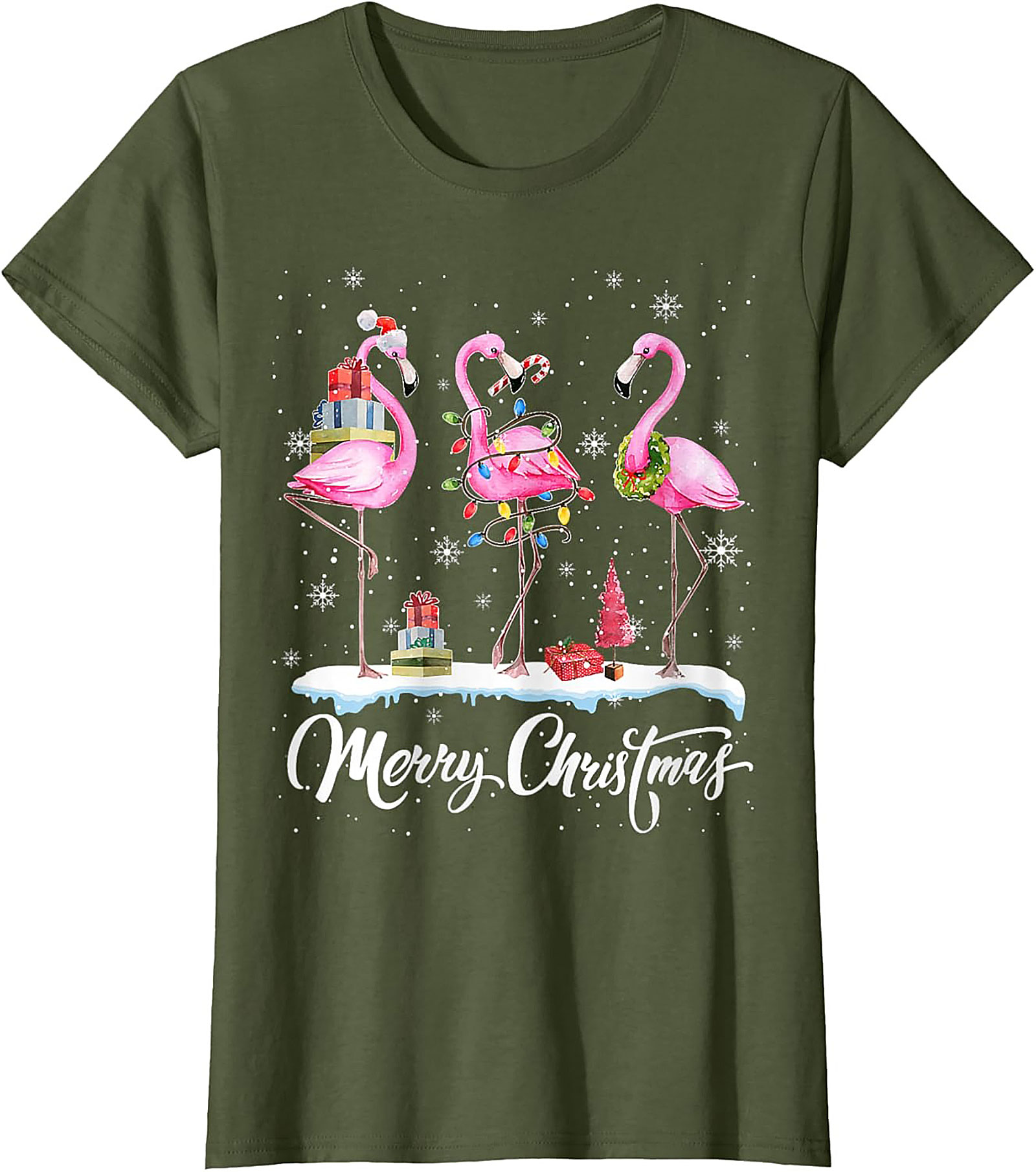 Funny Flamingo Christmas T-Shirt Holiday Graphic Tee