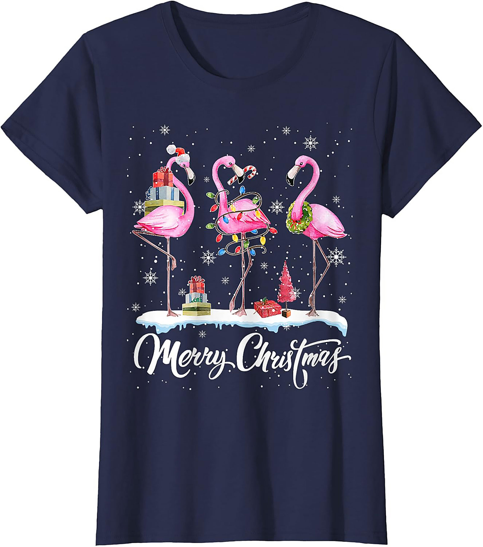 Funny Flamingo Christmas T-Shirt Holiday Graphic Tee