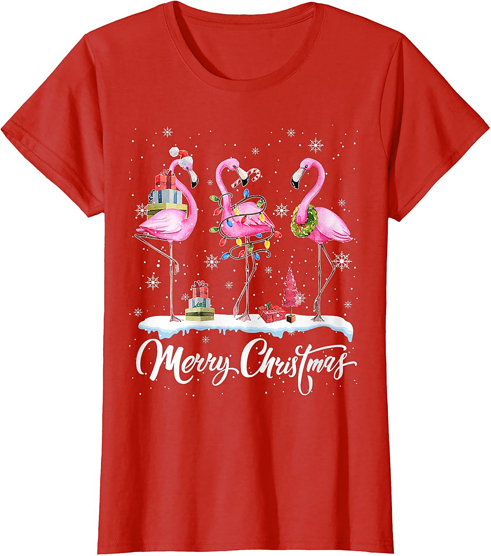 Funny Flamingo Christmas T-Shirt Holiday Graphic Tee