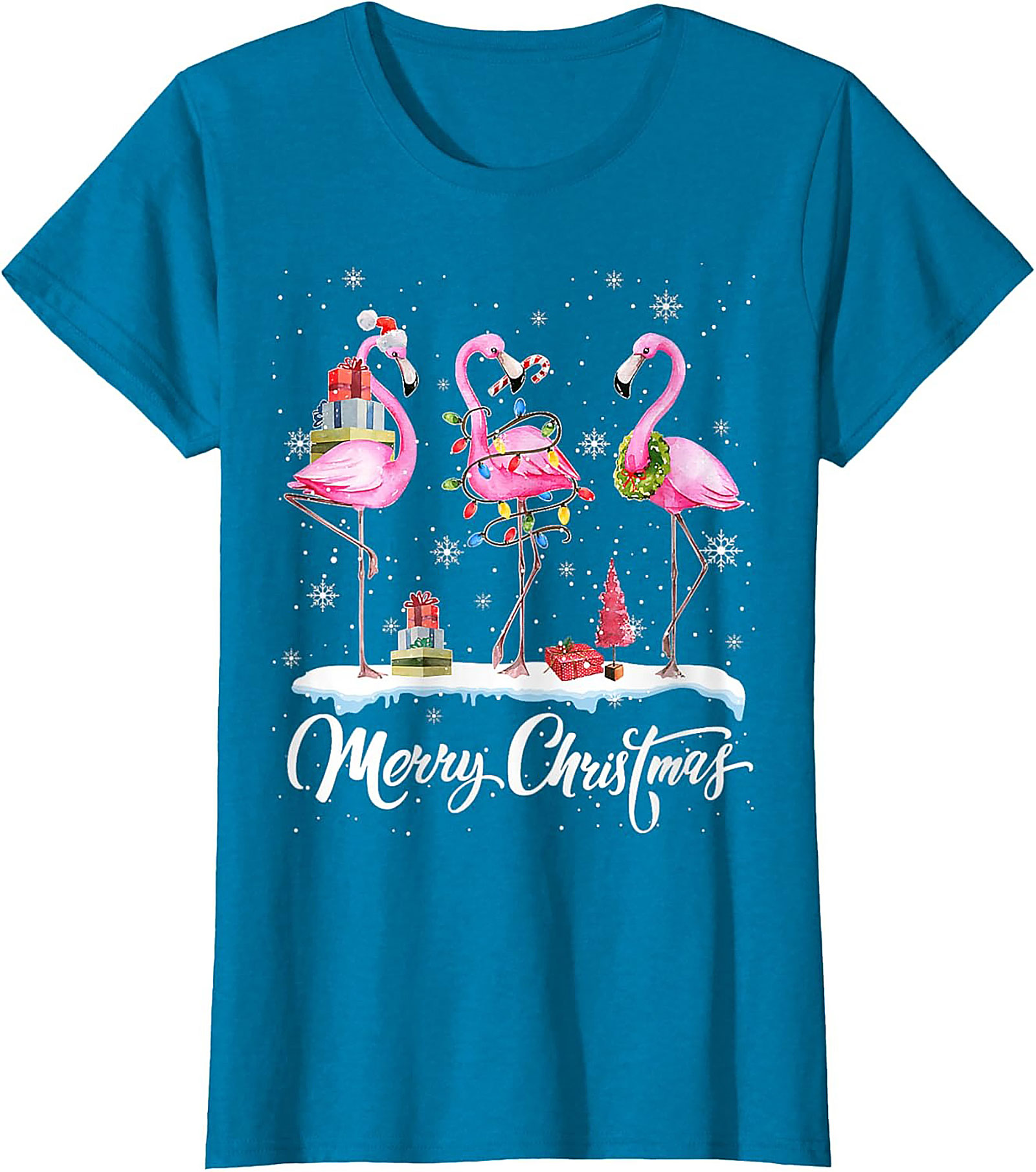 Funny Flamingo Christmas T-Shirt Holiday Graphic Tee