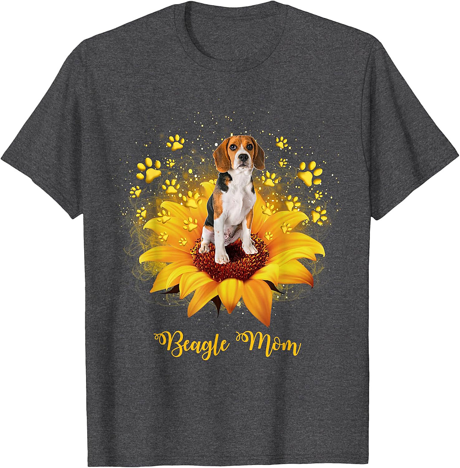 Beagle Mom T-shirt: Sunflower & Paw Print Graphic Tee