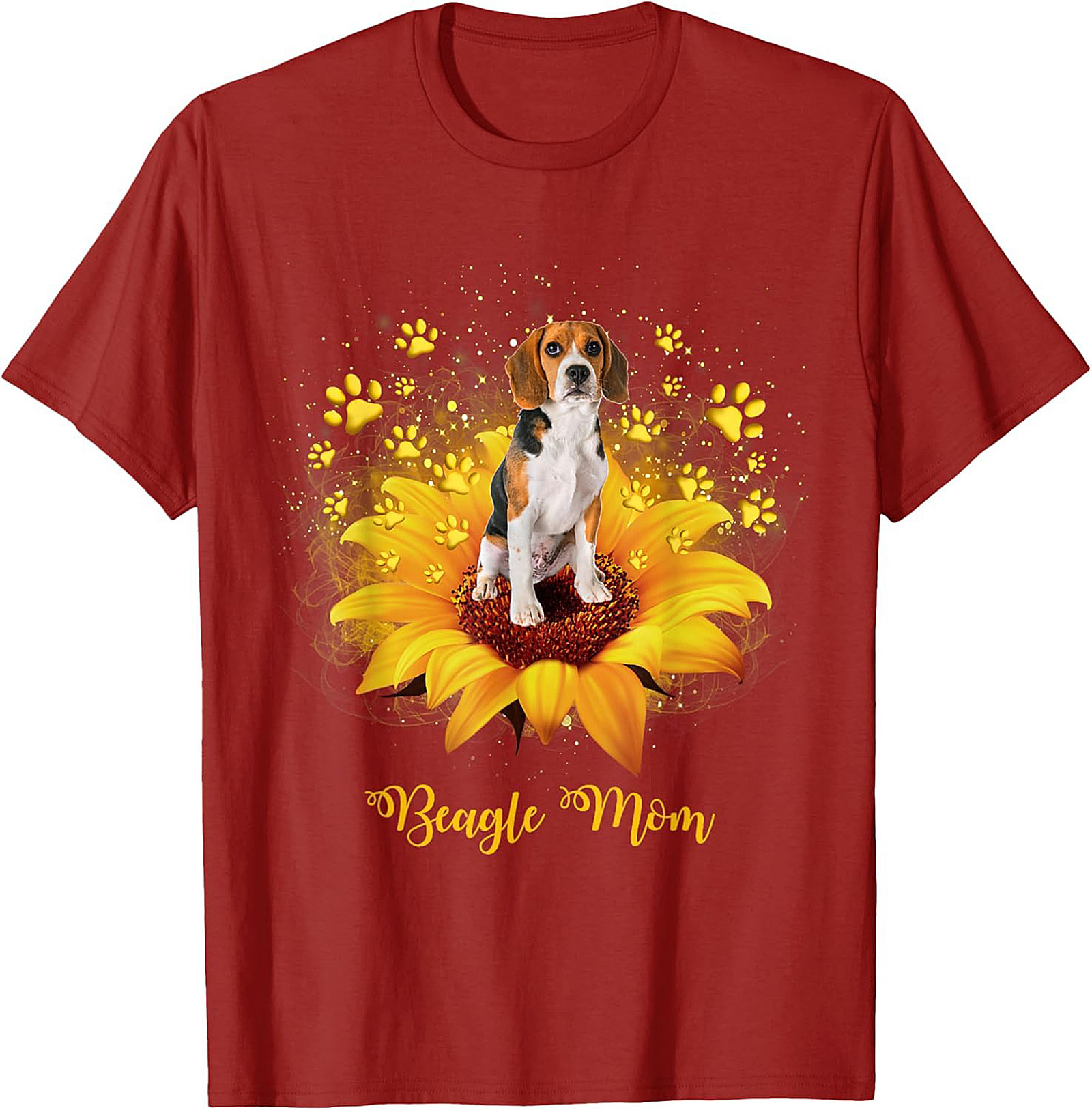 Beagle Mom T-shirt: Sunflower & Paw Print Graphic Tee